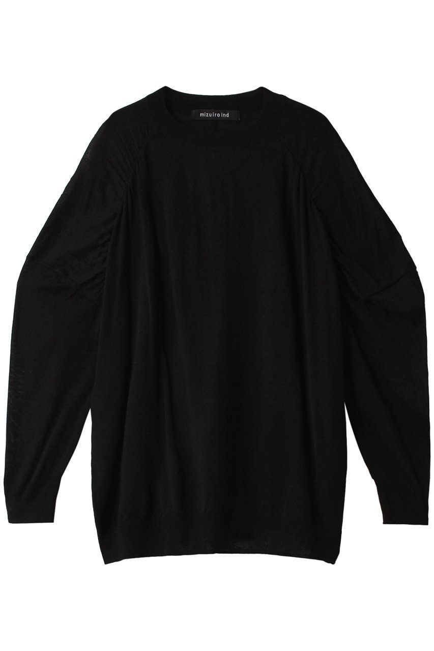 【ミズイロ インド/mizuiro ind】のcrew neck gather shoulder tunic チュニック インテリア・キッズ・メンズ・レディースファッション・服の通販 founy(ファニー) 　ファッション　Fashion　レディースファッション　WOMEN　ワンピース　Dress　チュニック　Tunic　ギャザー　Gather　シアー　Sheer　チュニック　Tunic　ポンチョ　Poncho　ブラック|ID: prp329100004318697 ipo3291000000029958760