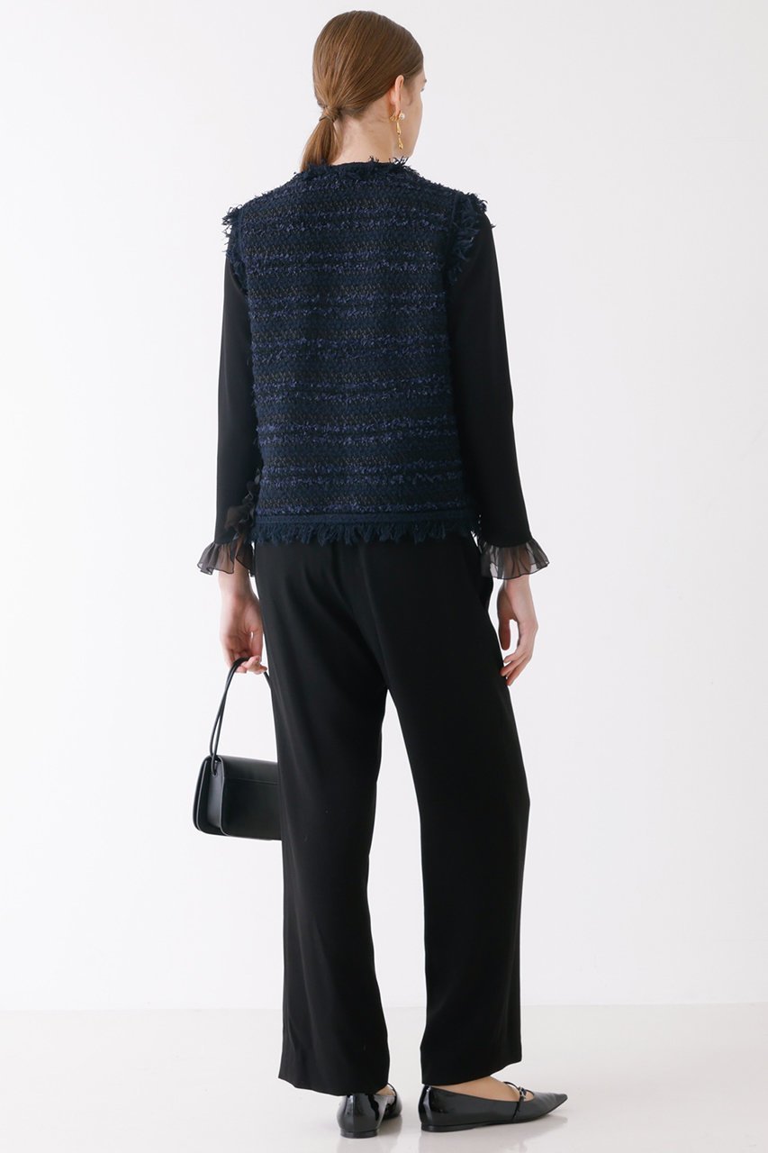 【デザイン ワークス/DESIGN WORKS】のバックサテンフリルスリーブブラウス 人気、トレンドファッション・服の通販 founy(ファニー) 　ファッション　Fashion　レディースファッション　Fashion for Women　トップス・カットソー　Cut & Sew Tops　シャツ・ブラウス・オフィスカジュアル　Elegant Blouses & Button-Ups　バッグ　Bags　シアー　Sheer, See-Through　シンプル　Simple, Minimal　ストレッチ　Stretch, Stretchy Fabric　スリット　Slit, Slit Detail　スリーブ　Sleeve, Long Sleeve / Short Sleeve　ロング　Long, Long-Length　エレガント 上品　Elegant　other-5|ID: prp329100004318952 ipo3291000000032873390