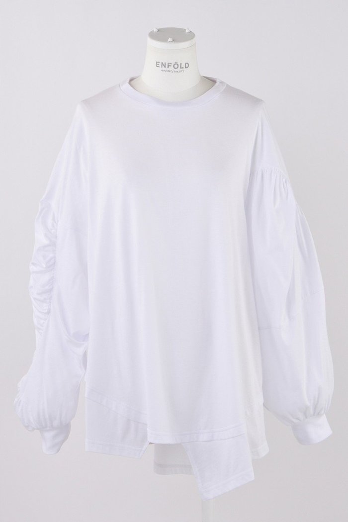 【エンフォルド/ENFOLD】のソフト天竺 ギャザーモチーフロンT インテリア・キッズ・メンズ・レディースファッション・服の通販 founy(ファニー) https://founy.com/ ファッション Fashion レディースファッション Fashion for Women トップス・カットソー Cut & Sew Tops シャツ・ブラウス・オフィスカジュアル Elegant Blouses & Button-Ups ロングTシャツ・Tシャツ Longline T-Shirts & Tees カットソー・ベーシックTシャツ Cut-and-Sewn Tops / Stretch Tees & Basics インナー Innerwear ギャザー Gathered, Ruffled スリーブ Sleeve, Long Sleeve / Short Sleeve ベスト Vest, Waistcoat モチーフ Motif, Design Theme ロング Long, Long-Length |ID: prp329100004320268 ipo3291000000035421604