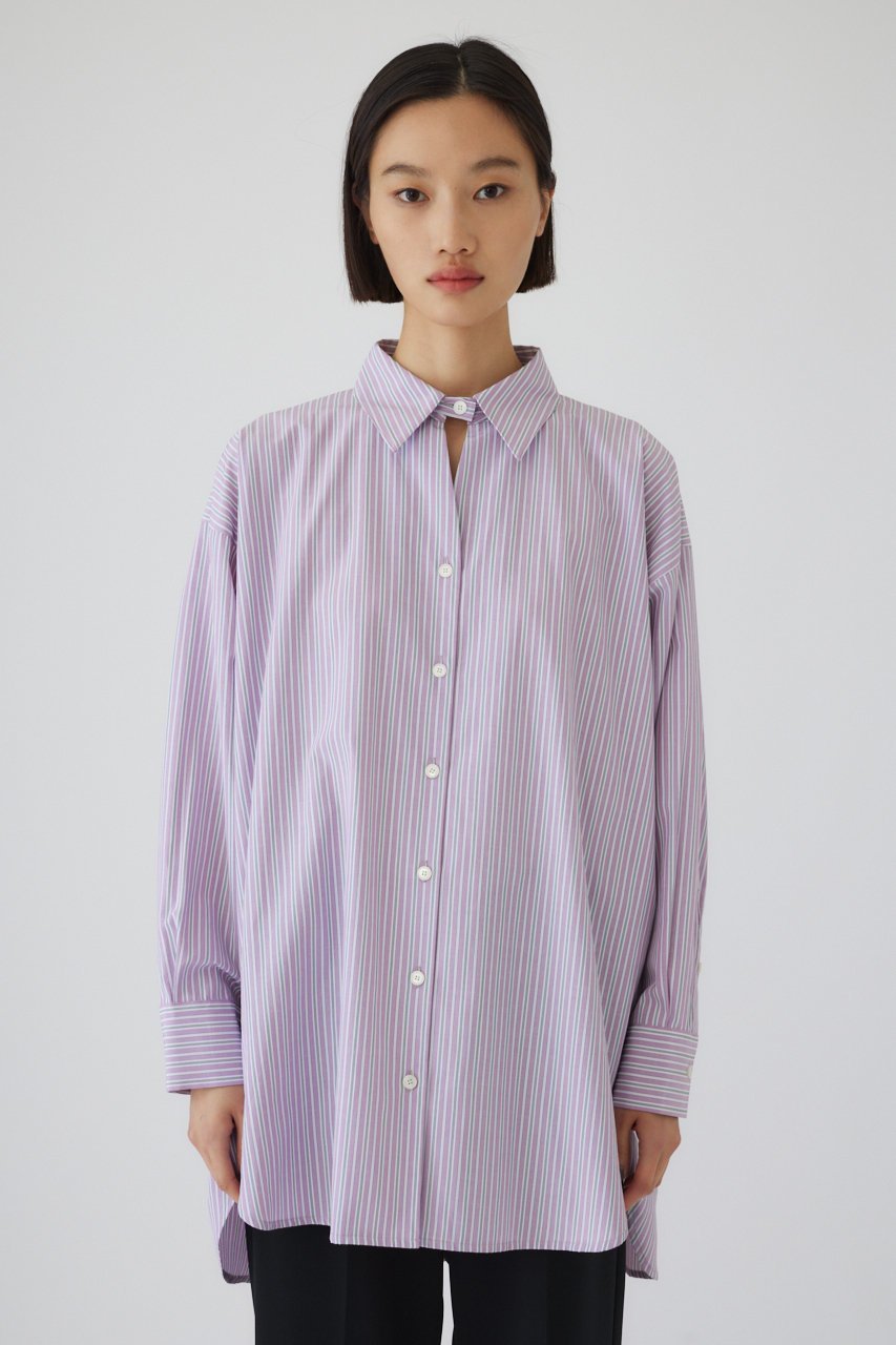 【リムアーク/RIM.ARK】のBack volume stripe SH/シャツ インテリア・キッズ・メンズ・レディースファッション・服の通販 founy(ファニー) 　ファッション　Fashion　レディースファッション　Fashion for Women　トップス・カットソー　Cut & Sew Tops　シャツ・ブラウス・オフィスカジュアル　Elegant Blouses & Button-Ups　ストライプ　Stripe, Striped Pattern　スリーブ　Sleeve, Long Sleeve / Short Sleeve　バランス　Balance, Style Balance　パターン　Pattern, Design Print　ロング　Long, Long-Length　ライトピンク|ID: prp329100004320286 ipo3291000000032881662