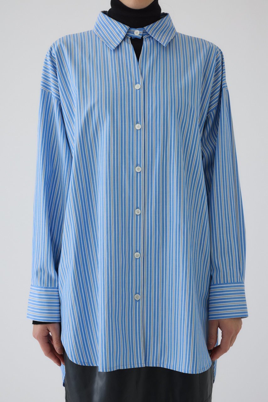 【リムアーク/RIM.ARK】のBack volume stripe SH/シャツ インテリア・キッズ・メンズ・レディースファッション・服の通販 founy(ファニー) 　ファッション　Fashion　レディースファッション　Fashion for Women　トップス・カットソー　Cut & Sew Tops　シャツ・ブラウス・オフィスカジュアル　Elegant Blouses & Button-Ups　ストライプ　Stripe, Striped Pattern　スリーブ　Sleeve, Long Sleeve / Short Sleeve　バランス　Balance, Style Balance　パターン　Pattern, Design Print　ロング　Long, Long-Length　ライトブルー|ID: prp329100004320286 ipo3291000000032881668