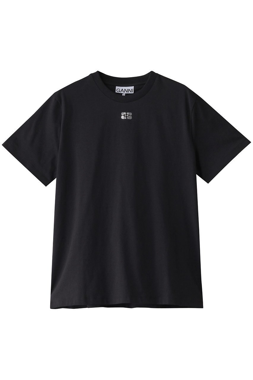 【ガニー/GANNI】のBasic Jersey ラインストーン リラックスTシャツ インテリア・キッズ・メンズ・レディースファッション・服の通販 founy(ファニー) 　ファッション　Fashion　レディースファッション　Fashion for Women　トップス・カットソー　Cut & Sew Tops　シャツ・ブラウス・オフィスカジュアル　Elegant Blouses & Button-Ups　ロングTシャツ・Tシャツ　Longline T-Shirts & Tees　カットソー・ベーシックTシャツ　Cut-and-Sewn Tops / Stretch Tees & Basics　ショート　Short, Short Length　シンプル　Simple, Minimal　ストーン　Stone, Gem-Like　スリーブ　Sleeve, Long Sleeve / Short Sleeve　フロント　Front, Front Design　ベーシック　Basic, Essential　ボトム　Bottoms, Lower Wear　リラックス　Relax, Relaxed Fit　エレガント 上品　Elegant　ブラック|ID: prp329100004320297 ipo3291000000032811509