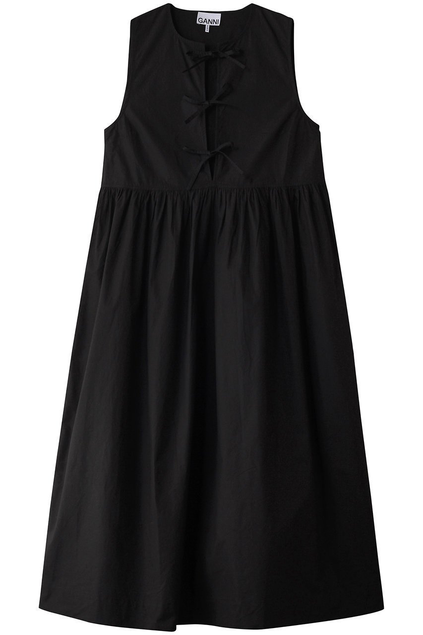 【ガニー/GANNI】のCotton Poplin Midi ドレス インテリア・キッズ・メンズ・レディースファッション・服の通販 founy(ファニー) 　ファッション　Fashion　レディースファッション　Fashion for Women　ワンピース　Dresses　フォーマル・パーティードレス・結婚式用ドレス　Elegant & Casual Dresses　チュニック　Tunic Tops & Dresses　チュニック　Tunic, Long Top　ドレス　Dress, One-Piece　フェミニン　Feminine, Girly　フロント　Front, Front Design　リボン　Ribbon, Bow　ブラック|ID: prp329100004320299 ipo3291000000032884913