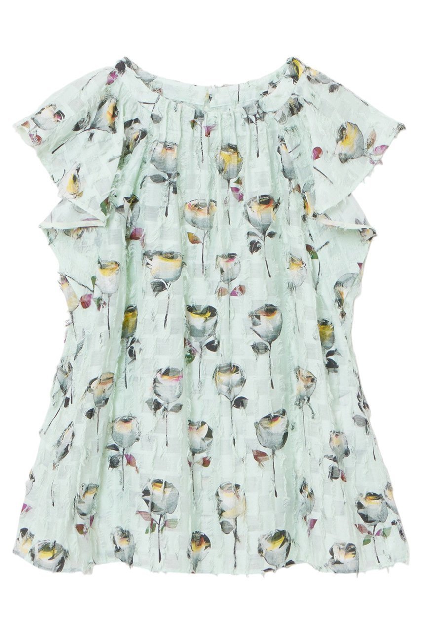 【アナイ/ANAYI】のカットジャガードフラワープリントタック ブラウス インテリア・キッズ・メンズ・レディースファッション・服の通販 founy(ファニー) ファッション Fashion レディースファッション Fashion for Women トップス・カットソー Cut & Sew Tops シャツ・ブラウス・オフィスカジュアル Elegant Blouses & Button-Ups 花柄・フラワープリント・モチーフ Floral Prints & Motifs / Flower Pattern Tops ショート Short, Short Length スリーブ Sleeve, Long Sleeve / Short Sleeve バランス Balance, Style Balance フラワー Flower, Floral フリンジ Fringe, Tassel フロント Front, Front Design モチーフ Motif, Design Theme ラッフル Ruffle, Frill ミントグリーン|ID: prp329100004320352 ipo3291000000035051935