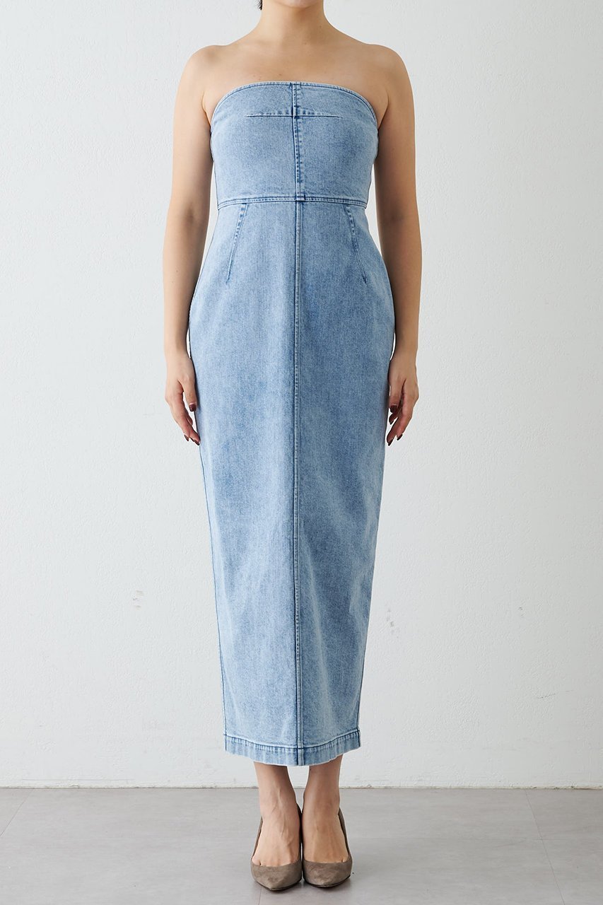 【ウィムガゼット/Whim Gazette】のDENIMベアトップワンピース 人気、トレンドファッション・服の通販 founy(ファニー) 　ファッション　Fashion　レディースファッション　Fashion for Women　ワンピース　Dresses　チュニック　Tunic Tops & Dresses　エレガント 上品　Elegant　カットソー　Cut and Sewn Top　ストレッチ　Stretch, Stretchy Fabric　チュニック　Tunic, Long Top　デニム　Denim, Jeans Material　フィット　Fit, Slim Fit　ロング　Long, Long-Length　ヴィンテージ　Vintage Style　other-6|ID: prp329100004320363 ipo3291000000032865445