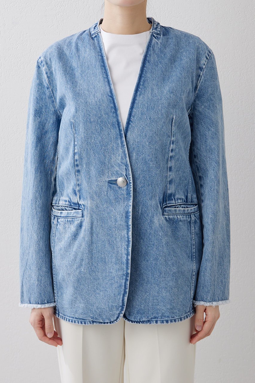 【ウィムガゼット/Whim Gazette】のDENIMノーカラージャケット 人気、トレンドファッション・服の通販 founy(ファニー) 　ファッション　Fashion　レディースファッション　Fashion for Women　アウター　Coat / Outerwear Collection　レディースジャケット・軽アウター　Jackets　ノーカラージャケット / シンプル上品コーデ　Collarless Jackets　ジャケット　Jacket, Outerwear　スラックス　Slacks, Dress Pants　デニム　Denim, Jeans Material　フリンジ　Fringe, Tassel　ヴィンテージ　Vintage Style　エレガント 上品　Elegant　other-6|ID: prp329100004320364 ipo3291000000032955843