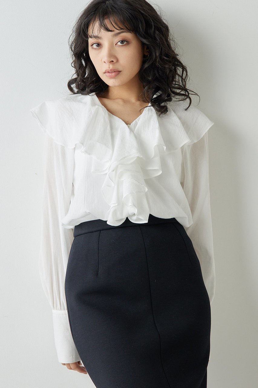 【ウィムガゼット/Whim Gazette】のカスケードフリルブラウス 人気、トレンドファッション・服の通販 founy(ファニー) 　ファッション　Fashion　レディースファッション　Fashion for Women　トップス・カットソー　Cut & Sew Tops　シャツ・ブラウス・オフィスカジュアル　Elegant Blouses & Button-Ups　スリーブ　Sleeve, Long Sleeve / Short Sleeve　フリル　Frill, Ruffle　フロント　Front, Front Design　ロング　Long, Long-Length　エレガント 上品　Elegant　 other-1|ID: prp329100004320371 ipo3291000000032846584
