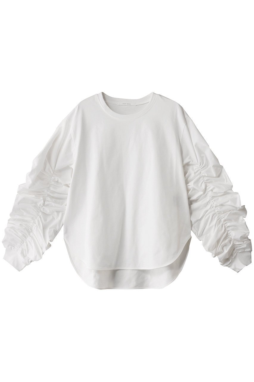 【プレインピープル/PLAIN PEOPLE】のギャザースリーブプルオーバー 人気、トレンドファッション・服の通販 founy(ファニー) 　ファッション　Fashion　レディースファッション　Fashion for Women　トップス・カットソー　Cut & Sew Tops　シャツ・ブラウス・オフィスカジュアル　Elegant Blouses & Button-Ups　ロングTシャツ・Tシャツ　Longline T-Shirts & Tees　カジュアルプルオーバー・ニットトップス　Pullovers & Knit Tops / Casual Pullovers　カットソー・ベーシックTシャツ　Cut-and-Sewn Tops / Stretch Tees & Basics　ギャザー　Gathered, Ruffled　スリーブ　Sleeve, Long Sleeve / Short Sleeve　フェミニン　Feminine, Girly　ロング　Long, Long-Length　再入荷　Restock / Back in Stock　 other-1|ID: prp329100004321901 ipo3291000000032706112