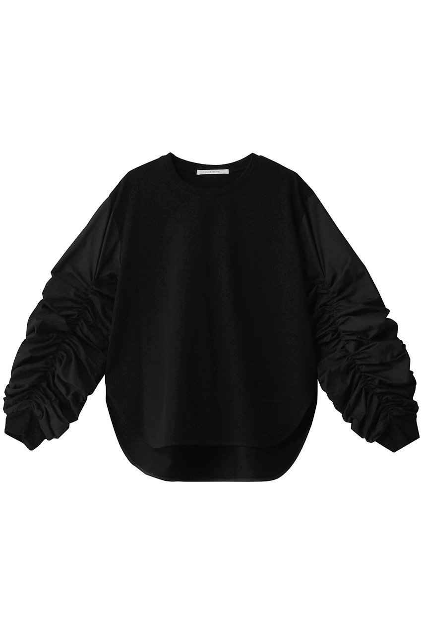 【プレインピープル/PLAIN PEOPLE】のギャザースリーブプルオーバー インテリア・キッズ・メンズ・レディースファッション・服の通販 founy(ファニー) 　ファッション　Fashion　レディースファッション　Fashion for Women　トップス・カットソー　Cut & Sew Tops　シャツ・ブラウス・オフィスカジュアル　Elegant Blouses & Button-Ups　ロングTシャツ・Tシャツ　Longline T-Shirts & Tees　カジュアルプルオーバー・ニットトップス　Pullovers & Knit Tops / Casual Pullovers　カットソー・ベーシックTシャツ　Cut-and-Sewn Tops / Stretch Tees & Basics　ギャザー　Gathered, Ruffled　スリーブ　Sleeve, Long Sleeve / Short Sleeve　フェミニン　Feminine, Girly　ロング　Long, Long-Length　ブラック|ID: prp329100004321901 ipo3291000000035041335