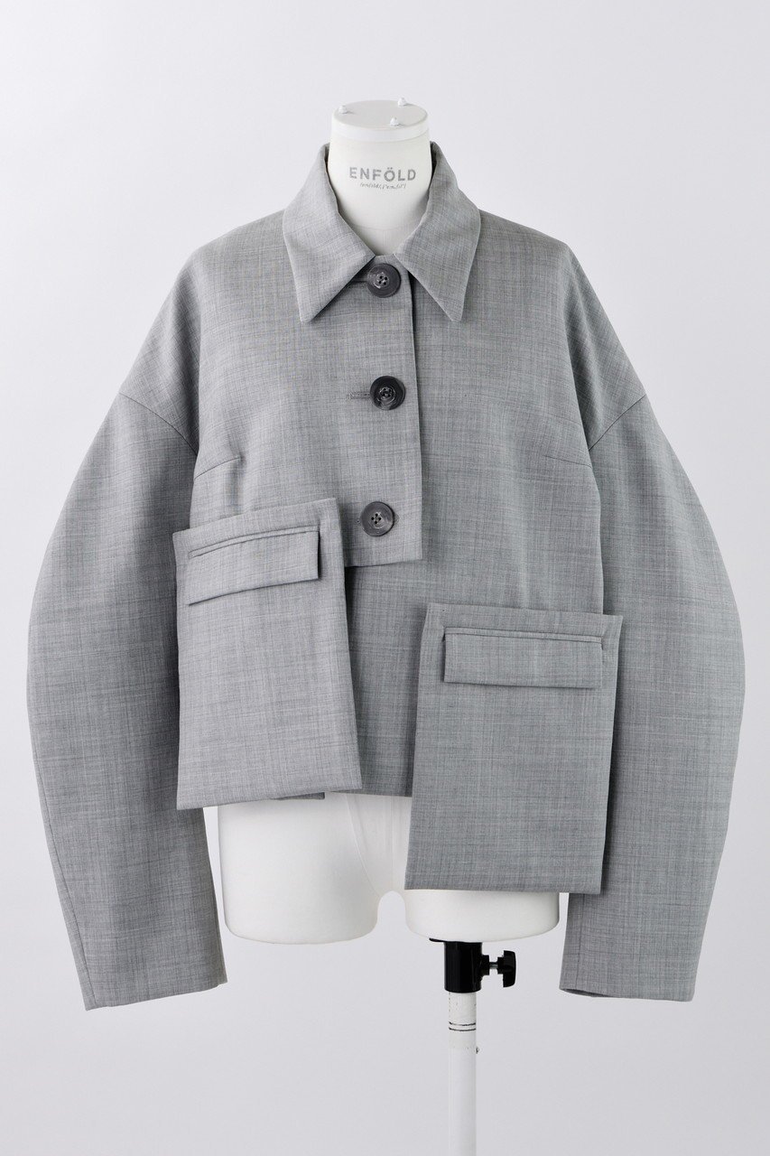【エンフォルド/ENFOLD】のハイカウントトロ ステンカラーショートJK/ジャケット インテリア・キッズ・メンズ・レディースファッション・服の通販 founy(ファニー) 　ファッション　Fashion　レディースファッション　Fashion for Women　アウター　Coat / Outerwear Collection　レディースジャケット・軽アウター　Jackets　アシンメトリー　Asymmetrical Style　ショート　Short, Short Length　ジャケット　Jacket, Outerwear　バランス　Balance, Style Balance　パッチ　Patch, Appliqué　ポケット　Pocket, Pocket Detail　ワイド　Wide, Wide Fit　トップグレー|ID: prp329100004321931 ipo3291000000035825900