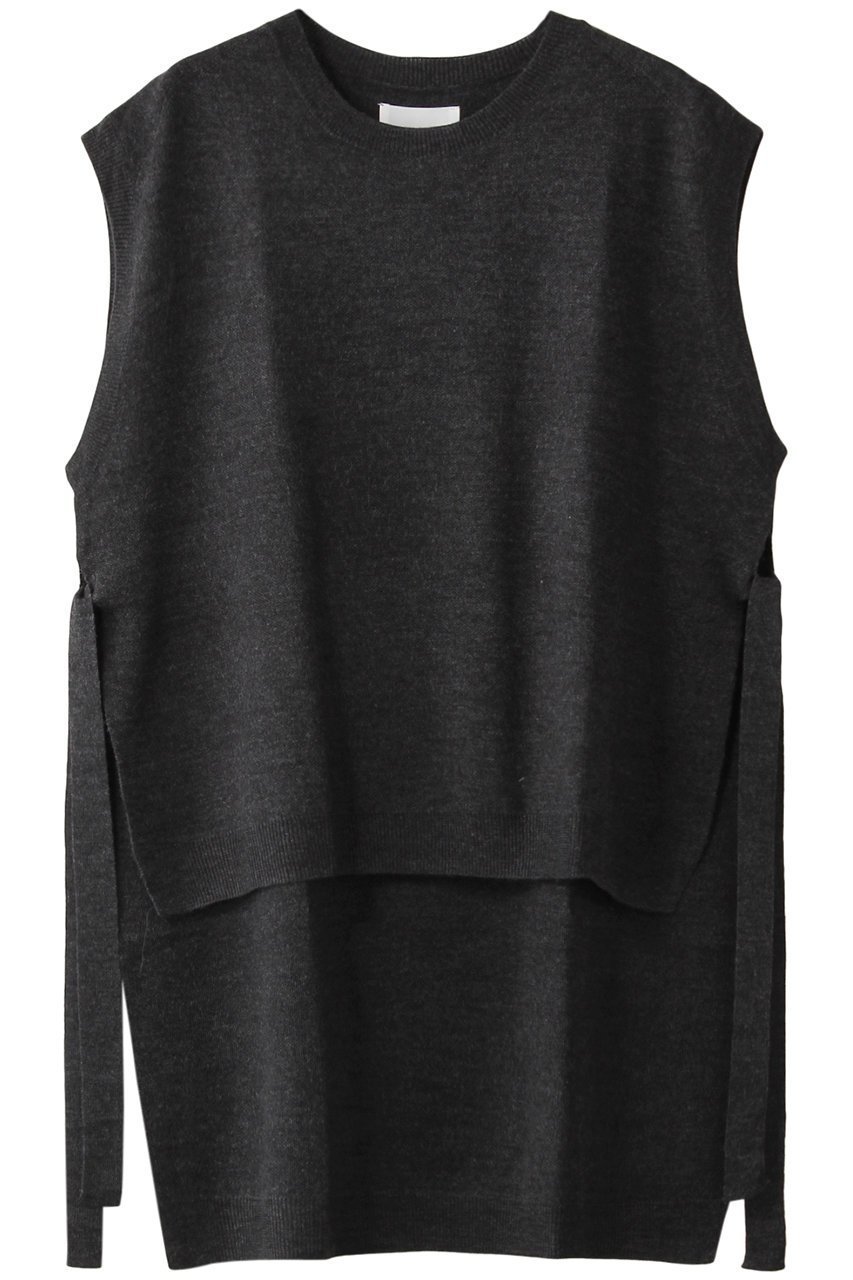 【ミディウミソリッド/MIDIUMISOLID】のside slit vest/ベスト インテリア・キッズ・メンズ・レディースファッション・服の通販 founy(ファニー) 　ファッション　Fashion　レディースファッション　WOMEN　トップス・カットソー　Tops/Tshirt　ニット　Knit Tops　ベスト/ジレ　Gilets/Vests　プルオーバー　Pullover　シンプル　Simple　スリット　Slit　ベスト　Vest　リボン　Ribbon　チャコールグレー|ID: prp329100004322041 ipo3291000000029989363