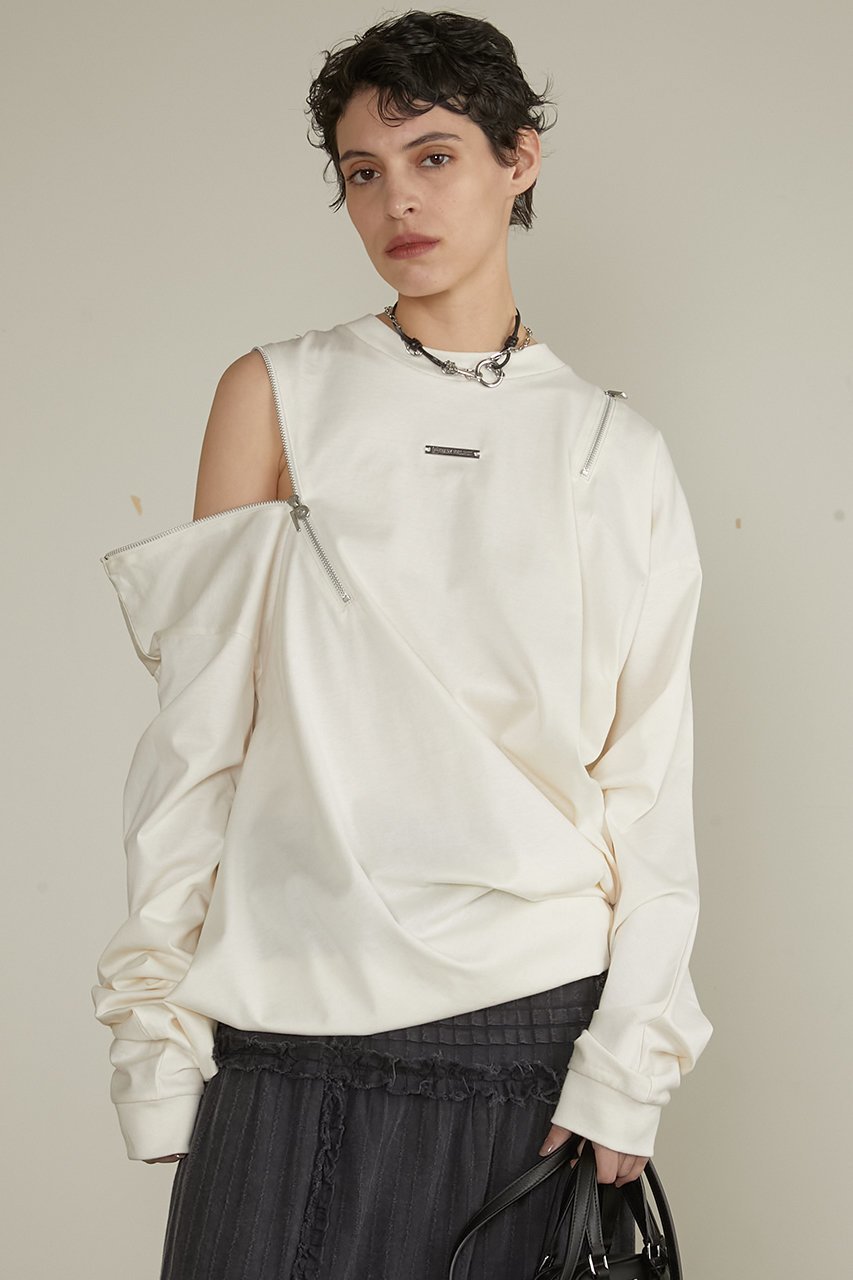 【プランク プロジェクト/PRANK PROJECT】のアシメドレープジップトップ / Asymmetric Drape Zip Top 人気、トレンドファッション・服の通販 founy(ファニー) 　ファッション　Fashion　レディースファッション　Fashion for Women　トップス・カットソー　Cut & Sew Tops　シャツ・ブラウス・オフィスカジュアル　Elegant Blouses & Button-Ups　レディースパーカー・カジュアルフーディー　Casual Hoodies & Sweatshirts　ロングTシャツ・Tシャツ　Longline T-Shirts & Tees　スウェット・クルーネックトップス　Sweatshirts & Crewnecks / Relaxed Fit Sweat Tops　カットソー・ベーシックTシャツ　Cut-and-Sewn Tops / Stretch Tees & Basics　おすすめ　Recommended / Our Picks　ジップ　Zip, Zipper　ドレープ　Drape, Draping Fabric　パターン　Pattern, Design Print　ボトム　Bottoms, Lower Wear　other-2|ID: prp329100004335055 ipo3291000000032879724