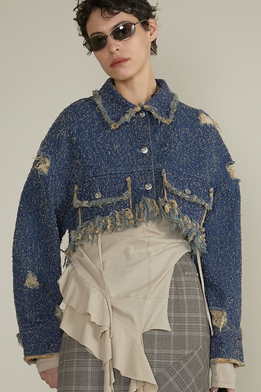 【プランク プロジェクト/PRANK PROJECT】のツイーディーデニムブルゾン / Tweedy Denim Blouson 人気、トレンドファッション・服の通販 founy(ファニー) 　ファッション　Fashion　レディースファッション　WOMEN　アウター　Coat Outerwear　ジャケット　Jackets　ブルゾン　Blouson/Jackets　おすすめ　Recommend　ジャケット　Jacket　ツイード　Tweed　デニム　Denim　ハンド　Hand　バランス　Balance　フリンジ　Fringe　ブルゾン　Blouson　マキシ　Maxi　春　Spring　秋　Autumn/Fall　軽量　Lightweight　other-8|ID: prp329100004335056 ipo3291000000031359809