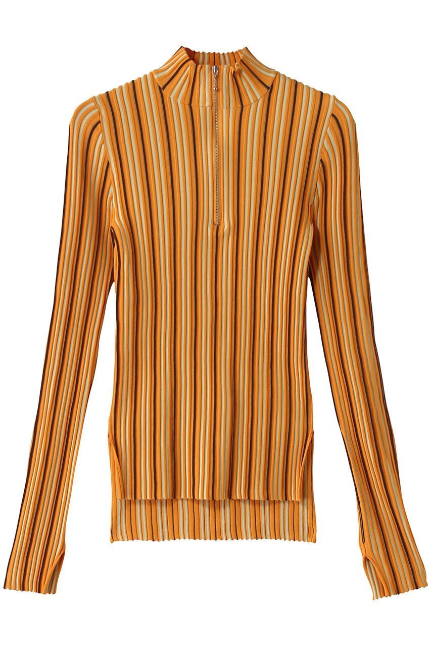 【ナゴンスタンス/nagonstans】のストライプZip P.O/プルオーバー インテリア・キッズ・メンズ・レディースファッション・服の通販 founy(ファニー) 　ファッション　Fashion　レディースファッション　Fashion for Women　トップス・カットソー　Cut & Sew Tops　シャツ・ブラウス・オフィスカジュアル　Elegant Blouses & Button-Ups　ロングTシャツ・Tシャツ　Longline T-Shirts & Tees　カジュアルプルオーバー・ニットトップス　Pullovers & Knit Tops / Casual Pullovers　カットソー・ベーシックTシャツ　Cut-and-Sewn Tops / Stretch Tees & Basics　スタンド　Stand Collar, Upright Stand　ストライプ　Stripe, Striped Pattern　スリーブ　Sleeve, Long Sleeve / Short Sleeve　ベーシック　Basic, Essential　ロング　Long, Long-Length　Orange|ID: prp329100004335061 ipo3291000000035933798