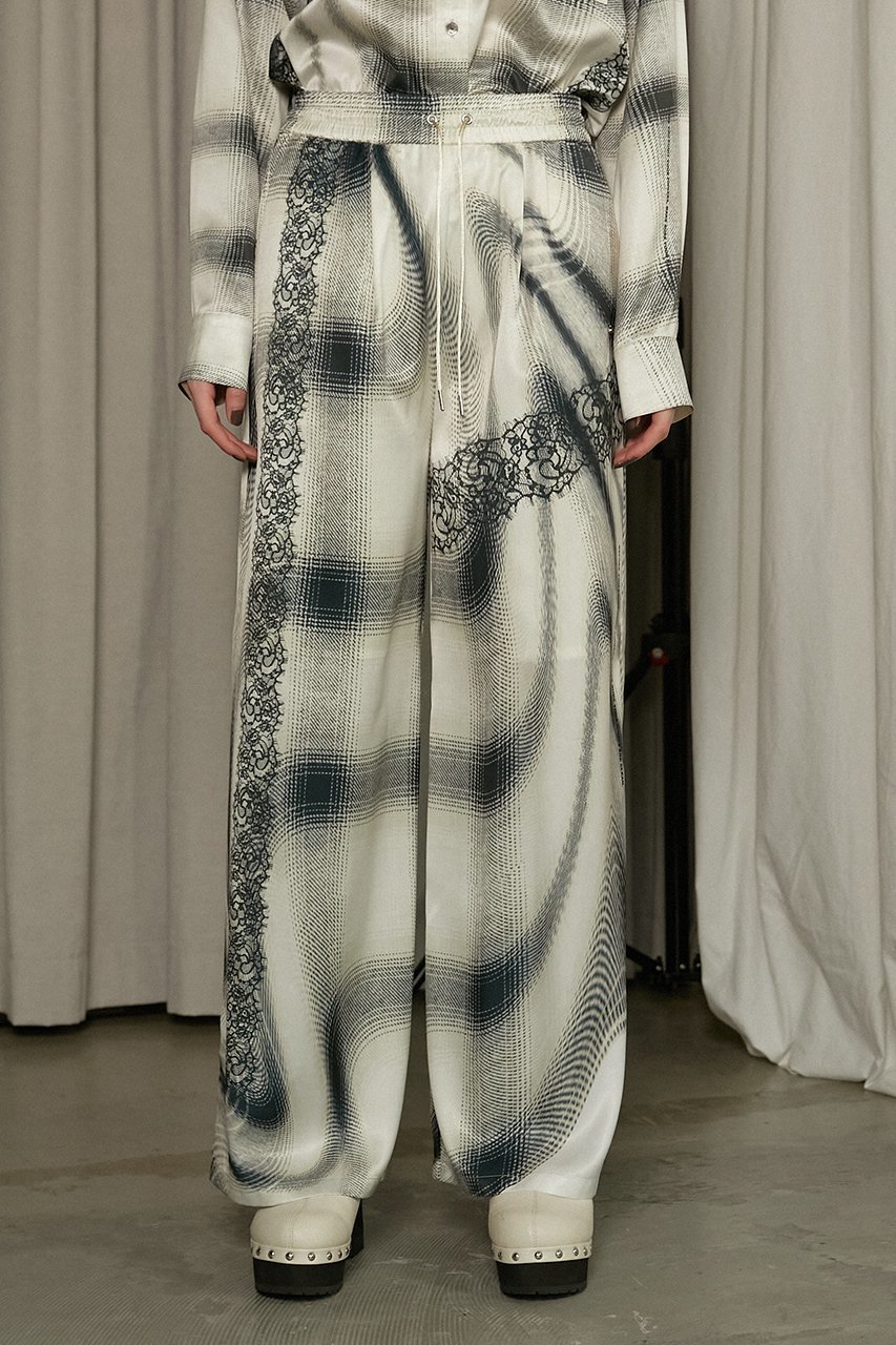 【プランク プロジェクト/PRANK PROJECT】のオンブレチェックレースプリントパンツ / Ombre Check Lace Print Pants 人気、トレンドファッション・服の通販 founy(ファニー) 　ファッション　Fashion　レディースファッション　Fashion for Women　パンツ　Pants & Trousers　とろみ　Fluid, Flowy Fabric　サテン　Satin, Glossy Fabric　シンプル　Simple, Minimal　トリミング　Trimming, Decorative Edge　プリント　Print, Printed Pattern　ボトム　Bottoms, Lower Wear　リラックス　Relax, Relaxed Fit　レース　Lace, Lace Fabric　人気　Popular, Best Seller　夏　Summer　春　Spring　S/S・春夏　SS, Spring/Summer, Warm Season　other-8|ID: prp329100004335076 ipo3291000000032926512