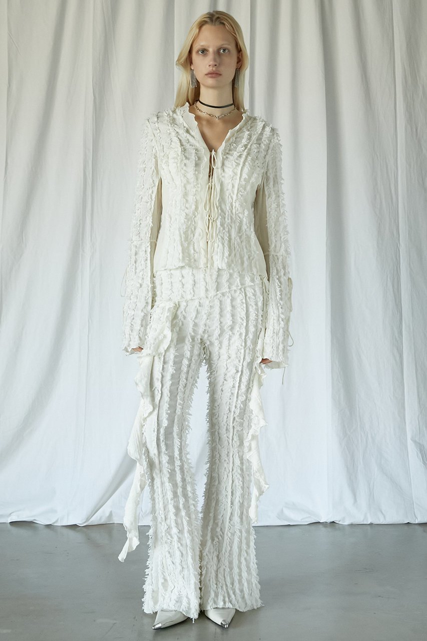 【プランク プロジェクト/PRANK PROJECT】のフリンジジャガードフレアパンツ / Fringe Jacquard Flare Pants 人気、トレンドファッション・服の通販 founy(ファニー) ファッション Fashion レディースファッション Fashion for Women パンツ Pants & Trousers コンパクト Compact, Small Size シャーリング Shirring, Ruched シンプル Simple, Minimal フリンジ Fringe, Tassel ラッフル Ruffle, Frill ランダム Random, Irregular 切替 Switching, Contrast Panel other-8|ID: prp329100004335078 ipo3291000000032913852