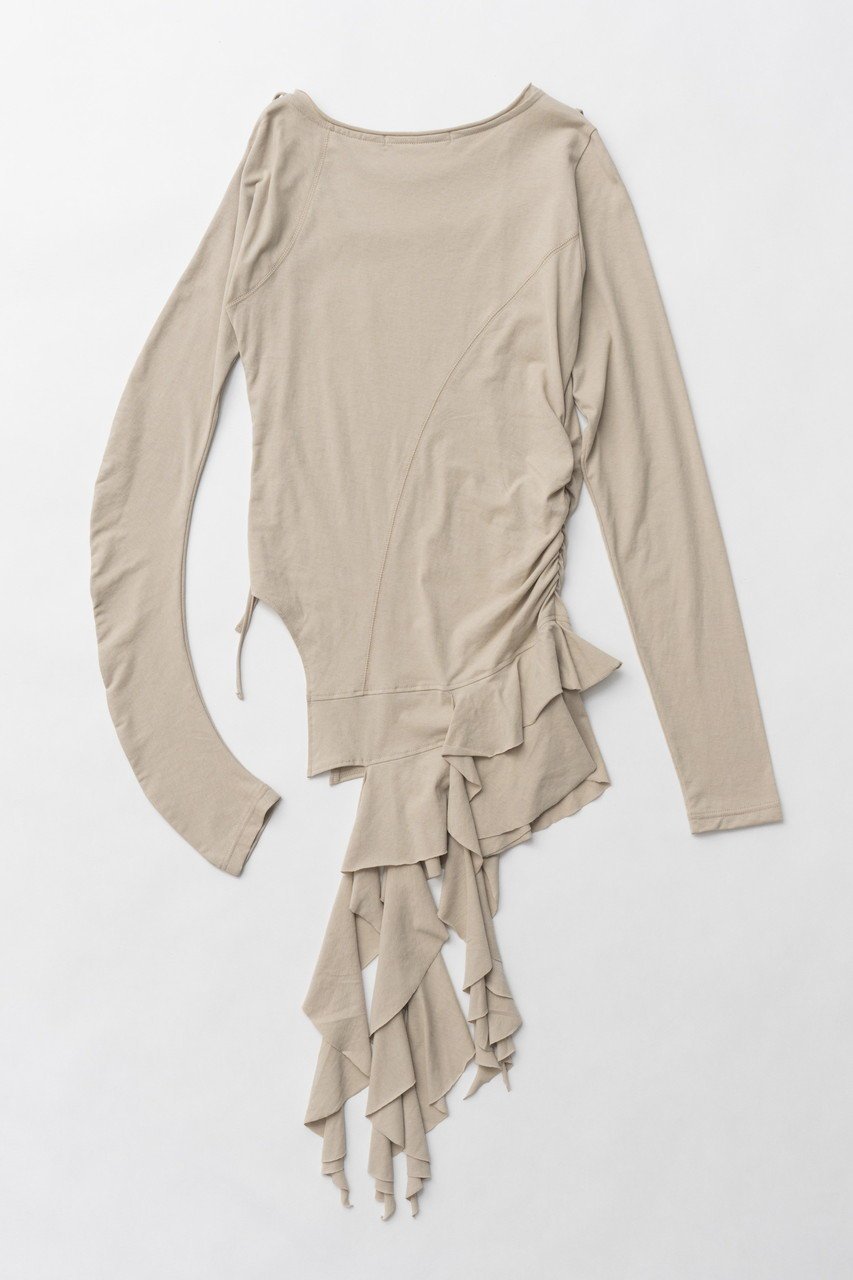 【プランク プロジェクト/PRANK PROJECT】のラッフルヘムアシメトップ / Ruffle Hem Asymmetric Top 人気、トレンドファッション・服の通販 founy(ファニー) 　ファッション　Fashion　レディースファッション　WOMEN　トップス・カットソー　Tops/Tshirt　シャツ/ブラウス　Shirts/Blouses　ロング / Tシャツ　T-Shirts　カットソー　Cut and Sewn　おすすめ　Recommend　アシンメトリー　Asymmetry　コンパクト　Compact　スリーブ　Sleeve　チュニック　Tunic　ツイル　Twill　デニム　Denim　パターン　Pattern　フロント　Front　ボトム　Bottom　ロング　Long　other-7|ID: prp329100004335088 ipo3291000000032000662