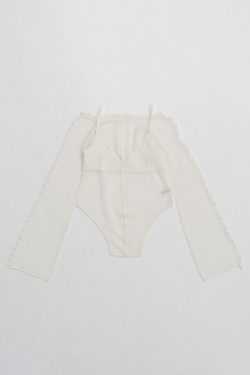 【プランク プロジェクト/PRANK PROJECT】のレイヤードフリルニットトップス / Layered Frill Knit Top インテリア・キッズ・メンズ・レディースファッション・服の通販 founy(ファニー) 　ファッション　Fashion　レディースファッション　WOMEN　トップス・カットソー　Tops/Tshirt　ニット　Knit Tops　キャミソール / ノースリーブ　No Sleeves　シャツ/ブラウス　Shirts/Blouses　ロング / Tシャツ　T-Shirts　カットソー　Cut and Sewn　キャミソール　Camisole　スーツ　Suit　タンク　Tank　デコルテ　Decolletage　ドッキング　Docking　フリル　Frills　ボトム　Bottom　リネン　Linen　WHT(ホワイト)|ID: prp329100004335093 ipo3291000000030681950