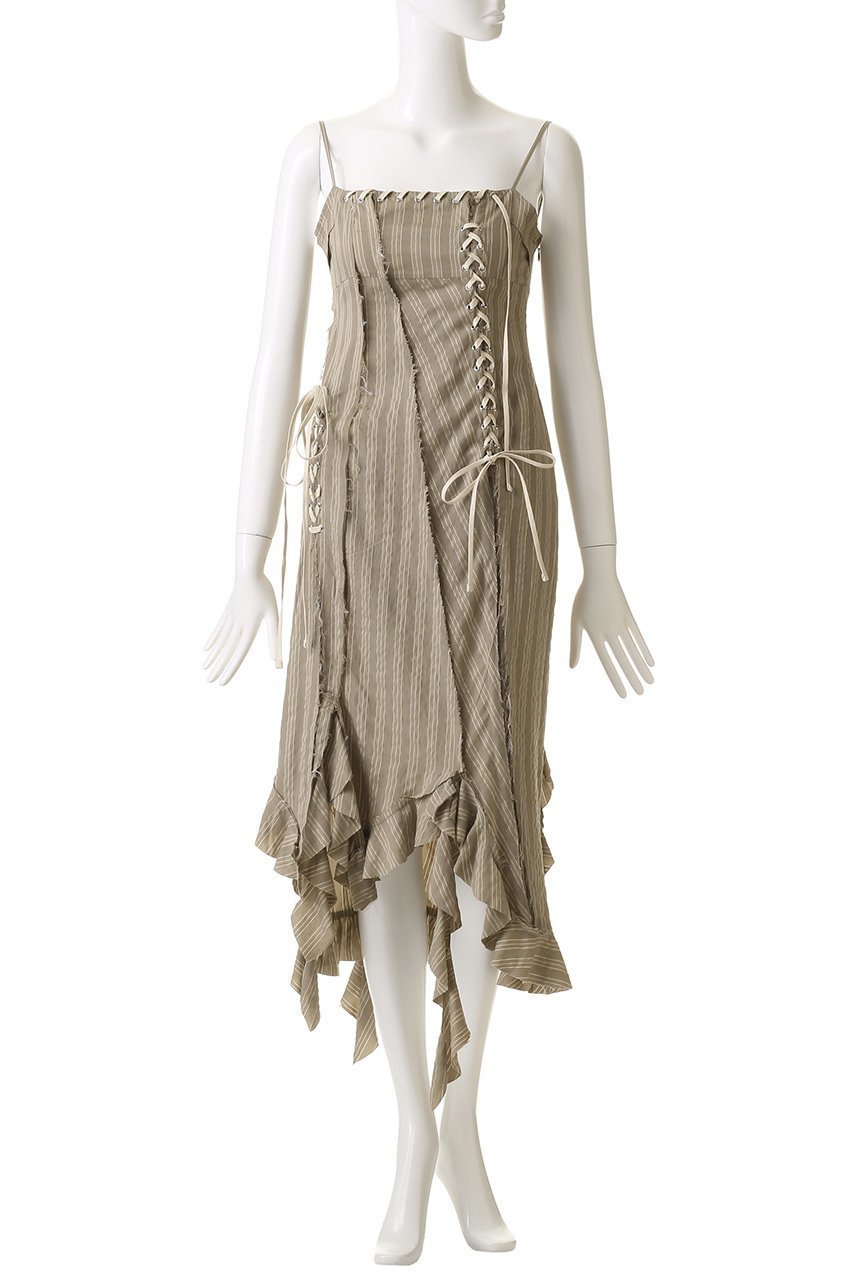 【プランク プロジェクト/PRANK PROJECT】のラッフルレースアップストライプワンピ / Ruffle Lace-Up Stripe Onepiece 人気、トレンドファッション・服の通販 founy(ファニー) 　ファッション　Fashion　レディースファッション　Fashion for Women　ワンピース　Dresses　チュニック　Tunic Tops & Dresses　おすすめ　Recommended / Our Picks　キャミワンピース　Cami Dress, Slip Dress　ストライプ　Stripe, Striped Pattern　チュニック　Tunic, Long Top　レース　Lace, Lace Fabric　ロング　Long, Long-Length　エレガント 上品　Elegant　other-2|ID: prp329100004335098 ipo3291000000032881262