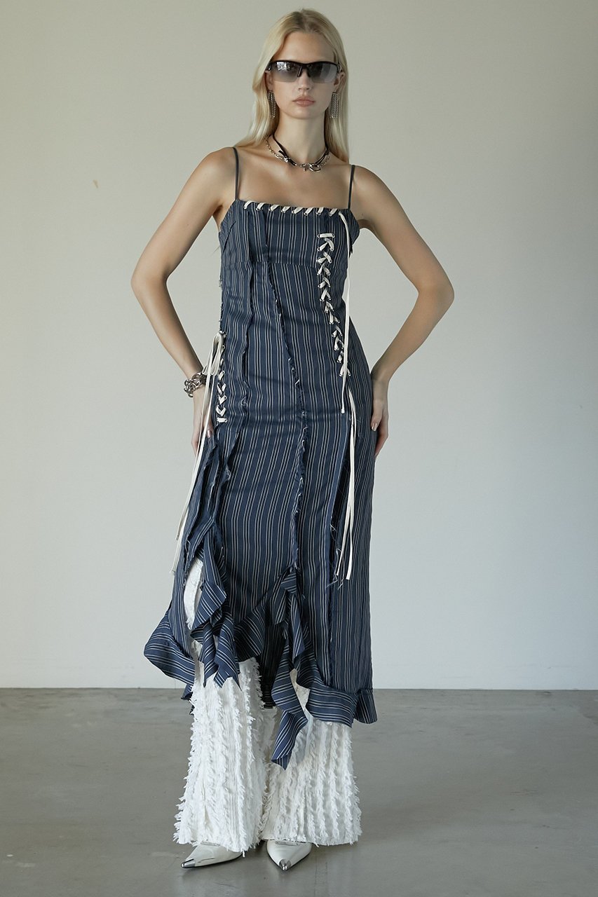 【プランク プロジェクト/PRANK PROJECT】のラッフルレースアップストライプワンピ / Ruffle Lace-Up Stripe Onepiece 人気、トレンドファッション・服の通販 founy(ファニー) 　ファッション　Fashion　レディースファッション　Fashion for Women　ワンピース　Dresses　チュニック　Tunic Tops & Dresses　おすすめ　Recommended / Our Picks　キャミワンピース　Cami Dress, Slip Dress　ストライプ　Stripe, Striped Pattern　チュニック　Tunic, Long Top　レース　Lace, Lace Fabric　ロング　Long, Long-Length　エレガント 上品　Elegant　other-7|ID: prp329100004335098 ipo3291000000032881286