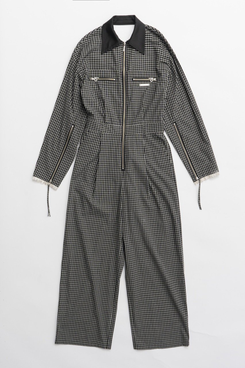 【プランク プロジェクト/PRANK PROJECT】のチェックオールインワン / Checked All In One インテリア・キッズ・メンズ・レディースファッション・服の通販 founy(ファニー) 　ファッション　Fashion　レディースファッション　Fashion for Women　パンツ　Pants & Trousers　エレガント 上品　Elegant　カッティング　Cutting Detail　サテン　Satin, Glossy Fabric　ダブル　Double, Double-Breasted　チェック　Check, Plaid, Tartan　リラックス　Relax, Relaxed Fit　夏　Summer　BLK(ブラック)|ID: prp329100004335099 ipo3291000000032914955