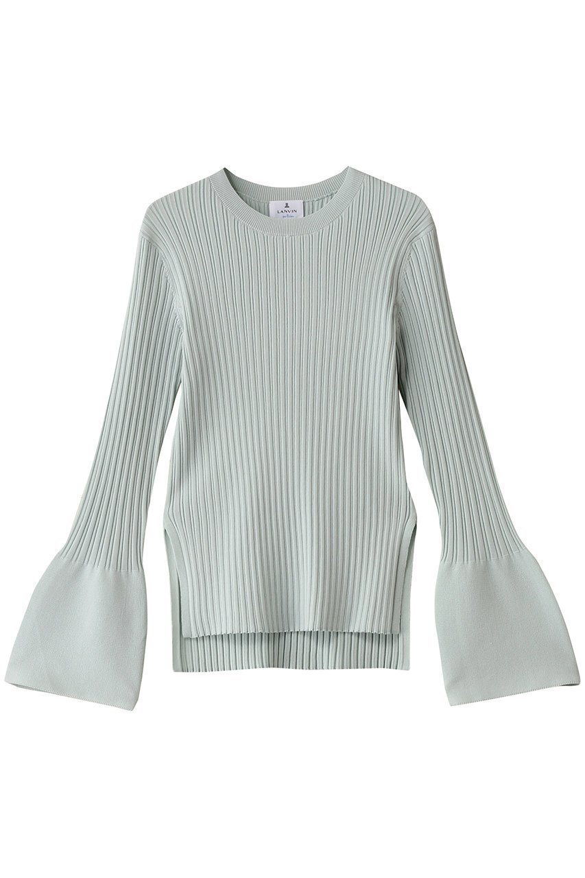【ランバン オン ブルー/LANVIN en Bleu】のタンダムリブカフスニット インテリア・キッズ・メンズ・レディースファッション・服の通販 founy(ファニー) 　ファッション　Fashion　レディースファッション　Fashion for Women　トップス・カットソー　Cut & Sew Tops　ニット　Knit Tops & Sweaters　カジュアルプルオーバー・ニットトップス　Pullovers & Knit Tops / Casual Pullovers　スリット　Slit, Slit Detail　フィット　Fit, Slim Fit　フェミニン　Feminine, Girly　フレア　Flare, Flared　グリーン|ID: prp329100004335136 ipo3291000000032957463