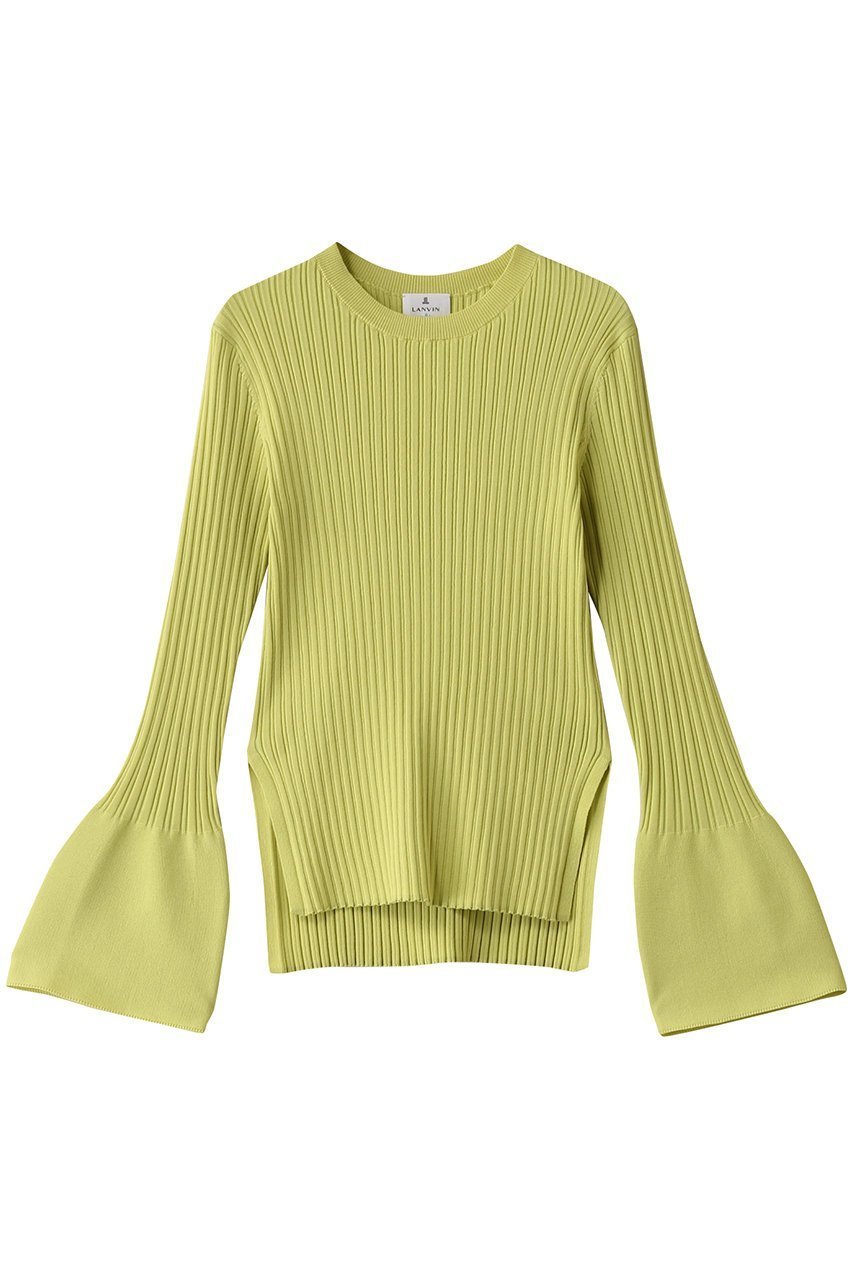 【ランバン オン ブルー/LANVIN en Bleu】のタンダムリブカフスニット インテリア・キッズ・メンズ・レディースファッション・服の通販 founy(ファニー) 　ファッション　Fashion　レディースファッション　Fashion for Women　トップス・カットソー　Cut & Sew Tops　ニット　Knit Tops & Sweaters　カジュアルプルオーバー・ニットトップス　Pullovers & Knit Tops / Casual Pullovers　スリット　Slit, Slit Detail　フィット　Fit, Slim Fit　フェミニン　Feminine, Girly　フレア　Flare, Flared　イエロー|ID: prp329100004335136 ipo3291000000032957467