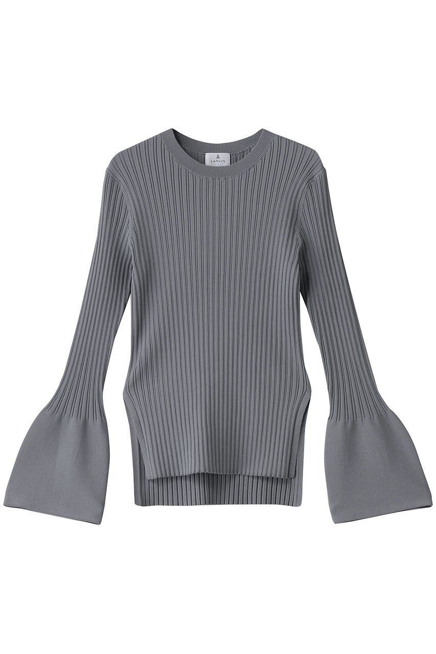 【ランバン オン ブルー/LANVIN en Bleu】のタンダムリブカフスニット インテリア・キッズ・メンズ・レディースファッション・服の通販 founy(ファニー) 　ファッション　Fashion　レディースファッション　Fashion for Women　トップス・カットソー　Cut & Sew Tops　ニット　Knit Tops & Sweaters　カジュアルプルオーバー・ニットトップス　Pullovers & Knit Tops / Casual Pullovers　スリット　Slit, Slit Detail　フィット　Fit, Slim Fit　フェミニン　Feminine, Girly　フレア　Flare, Flared　グレー|ID: prp329100004335136 ipo3291000000032957471