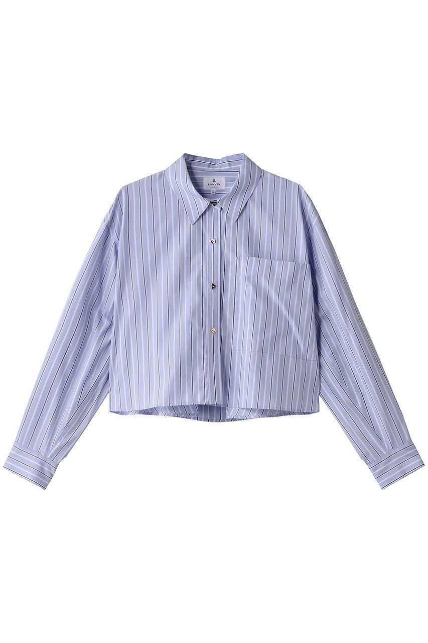 【ランバン オン ブルー/LANVIN en Bleu】のクロップドフレアシャツ インテリア・キッズ・メンズ・レディースファッション・服の通販 founy(ファニー) 　ファッション　Fashion　レディースファッション　Fashion for Women　トップス・カットソー　Cut & Sew Tops　シャツ・ブラウス・オフィスカジュアル　Elegant Blouses & Button-Ups　クロップド　Cropped, Short Length　スリーブ　Sleeve, Long Sleeve / Short Sleeve　バランス　Balance, Style Balance　ロング　Long, Long-Length　ワイド　Wide, Wide Fit　ブルー|ID: prp329100004335139 ipo3291000000032878601