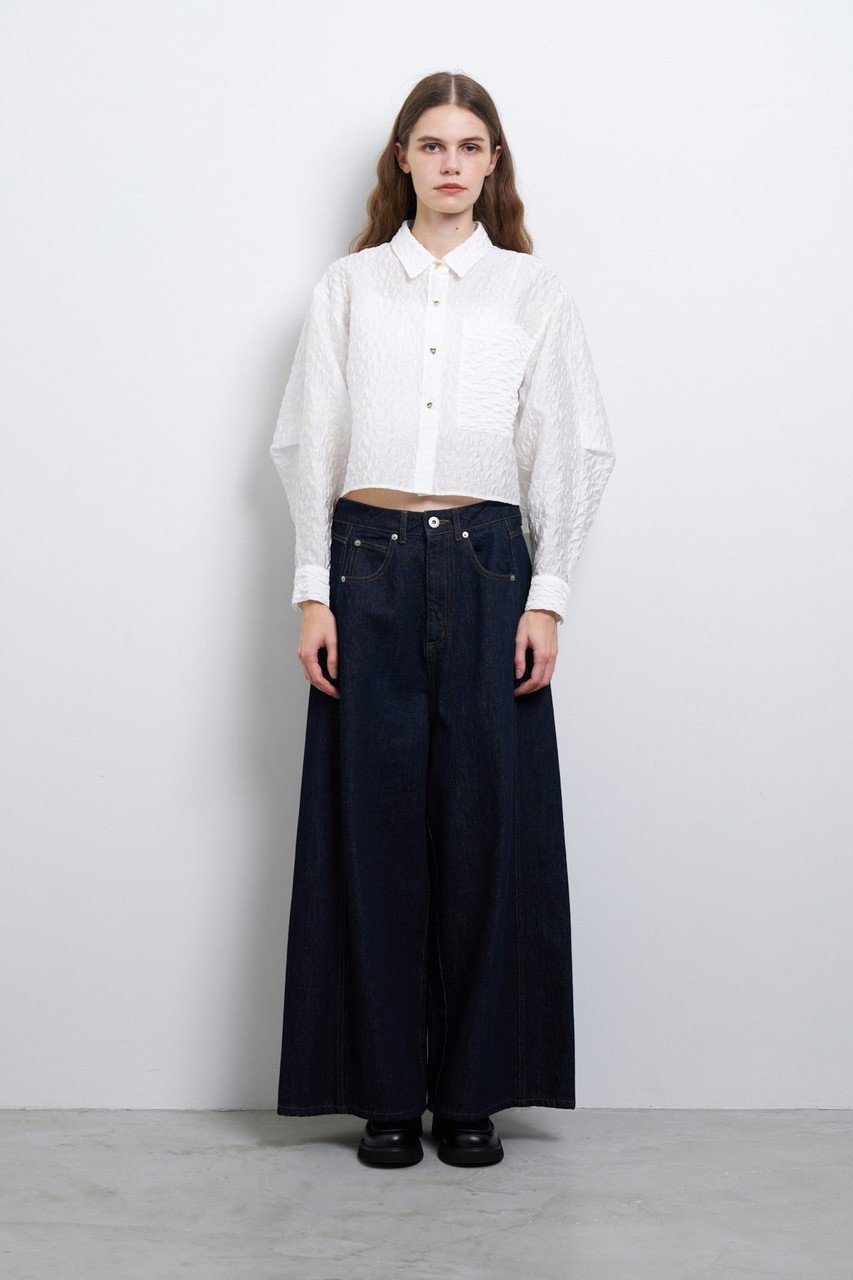 【ランバン オン ブルー/LANVIN en Bleu】のクロップドフレアシャツ 人気、トレンドファッション・服の通販 founy(ファニー) 　ファッション　Fashion　レディースファッション　Fashion for Women　トップス・カットソー　Cut & Sew Tops　シャツ・ブラウス・オフィスカジュアル　Elegant Blouses & Button-Ups　クロップド　Cropped, Short Length　スリーブ　Sleeve, Long Sleeve / Short Sleeve　バランス　Balance, Style Balance　ロング　Long, Long-Length　ワイド　Wide, Wide Fit　other-6|ID: prp329100004335139 ipo3291000000032878635