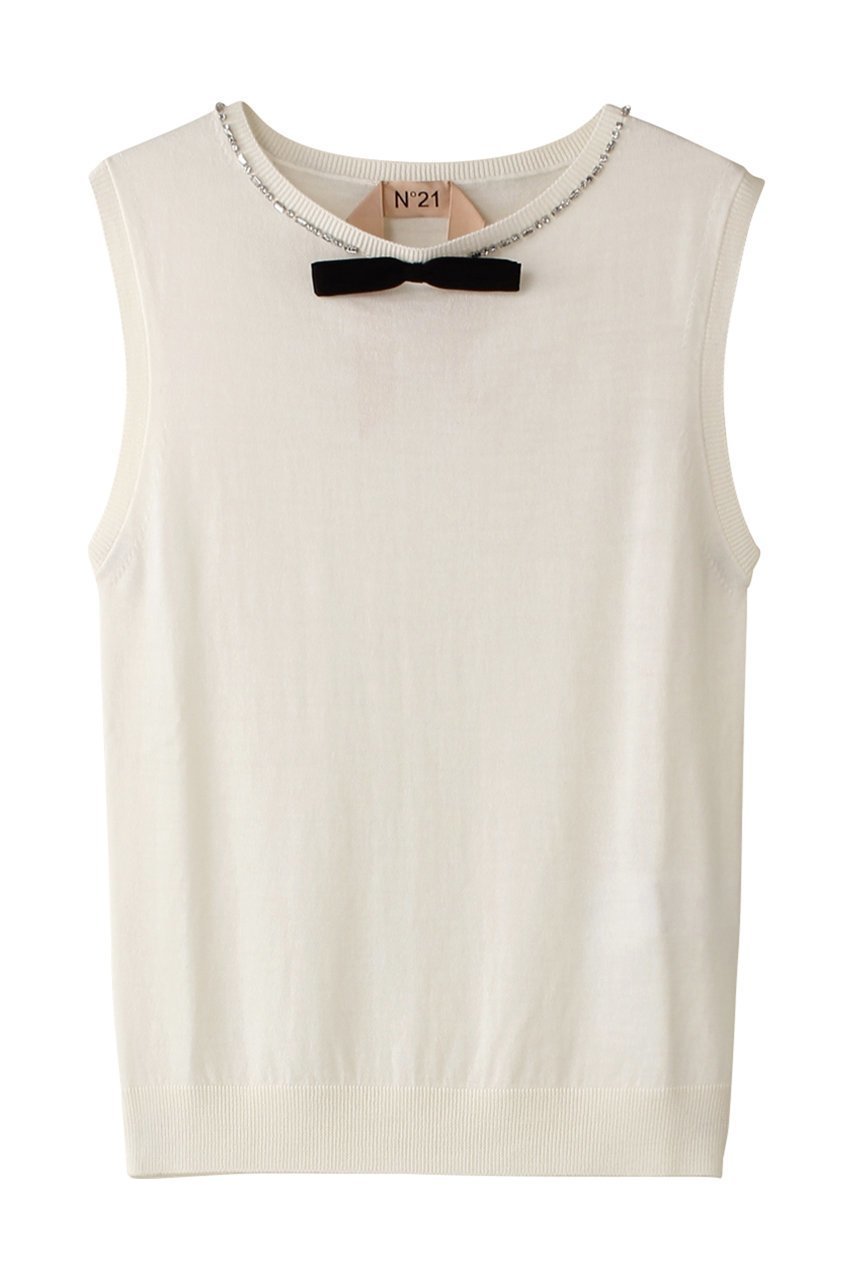 【ヌメロ ヴェントゥーノ/N°21】のリボンタイプルオーバー インテリア・キッズ・メンズ・レディースファッション・服の通販 founy(ファニー) 　ファッション　Fashion　レディースファッション　Fashion for Women　トップス・カットソー　Cut & Sew Tops　ニット　Knit Tops & Sweaters　カジュアルプルオーバー・ニットトップス　Pullovers & Knit Tops / Casual Pullovers　エレガント 上品　Elegant　ノースリーブ　Sleeveless, No-Sleeve　ビジュー　Bijou, Jewel-like Accent　リボン　Ribbon, Bow　リュクス　Luxury, Elegant, High-End, Chic　オフ|ID: prp329100004336106 ipo3291000000034957230