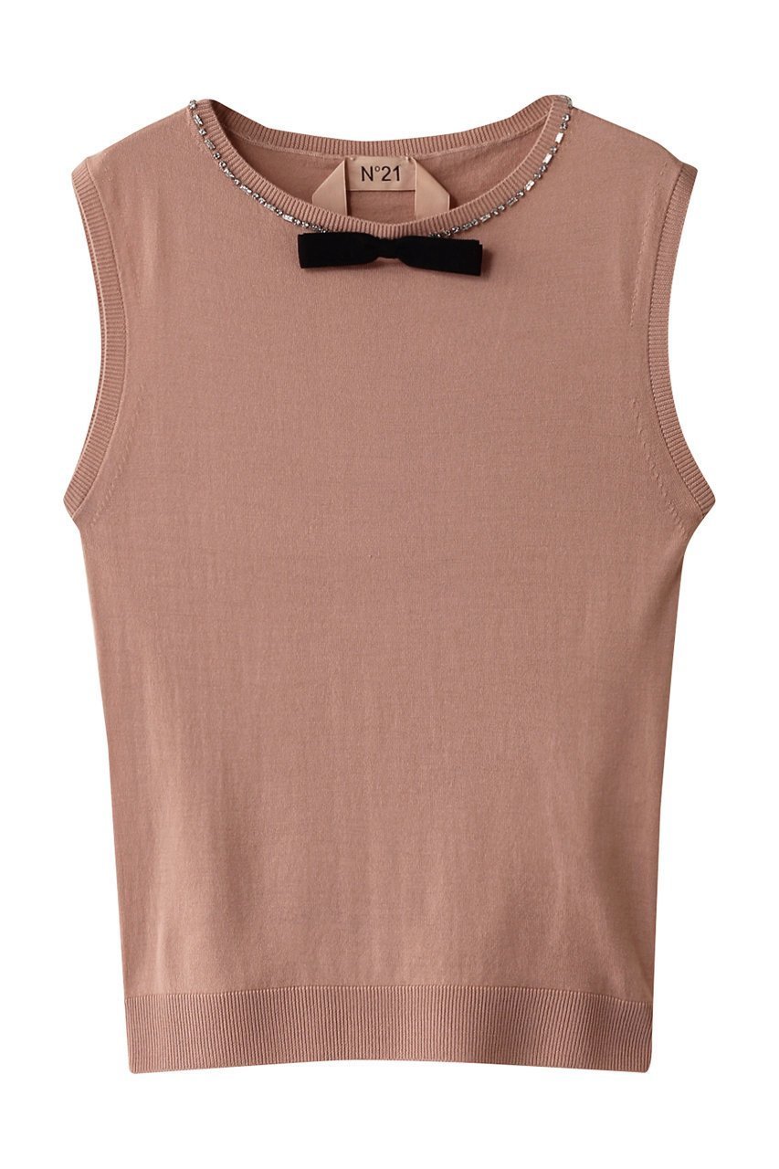 【ヌメロ ヴェントゥーノ/N°21】のリボンタイプルオーバー インテリア・キッズ・メンズ・レディースファッション・服の通販 founy(ファニー) 　ファッション　Fashion　レディースファッション　Fashion for Women　トップス・カットソー　Cut & Sew Tops　ニット　Knit Tops & Sweaters　カジュアルプルオーバー・ニットトップス　Pullovers & Knit Tops / Casual Pullovers　エレガント 上品　Elegant　ノースリーブ　Sleeveless, No-Sleeve　ビジュー　Bijou, Jewel-like Accent　リボン　Ribbon, Bow　リュクス　Luxury, Elegant, High-End, Chic　ピンク|ID: prp329100004336106 ipo3291000000034957231