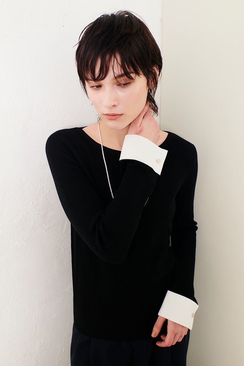 【アルアバイル/allureville】のダブルカフスコンビプルオーバー 人気、トレンドファッション・服の通販 founy(ファニー) 　ファッション　Fashion　レディースファッション　Fashion for Women　トップス・カットソー　Cut & Sew Tops　ニット　Knit Tops & Sweaters　カジュアルプルオーバー・ニットトップス　Pullovers & Knit Tops / Casual Pullovers　カフス　Cuff Design　シンプル　Simple, Minimal　ダブル　Double, Double-Breasted　リュクス　Luxury, Elegant, High-End, Chic　エレガント 上品　Elegant　other-6|ID: prp329100004336123 ipo3291000000032949940