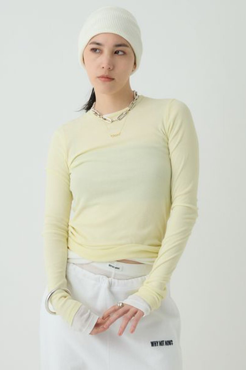 【カオス/Chaos】の【WHY NOT NOW】ウィットロングTシャツ インテリア・キッズ・メンズ・レディースファッション・服の通販 founy(ファニー) 　ファッション　Fashion　レディースファッション　Fashion for Women　トップス・カットソー　Cut & Sew Tops　シャツ・ブラウス・オフィスカジュアル　Elegant Blouses & Button-Ups　ロングTシャツ・Tシャツ　Longline T-Shirts & Tees　カットソー・ベーシックTシャツ　Cut-and-Sewn Tops / Stretch Tees & Basics　イエロー　Yellow　コンパクト　Compact, Small Size　シアー　Sheer, See-Through　スリーブ　Sleeve, Long Sleeve / Short Sleeve　テレコ　Ribbed, Rib Stitch　トレンド　Trend, Trending Now　バランス　Balance, Style Balance　ロング　Long, Long-Length　春　Spring　イエロー|ID: prp329100004337363 ipo3291000000032876330
