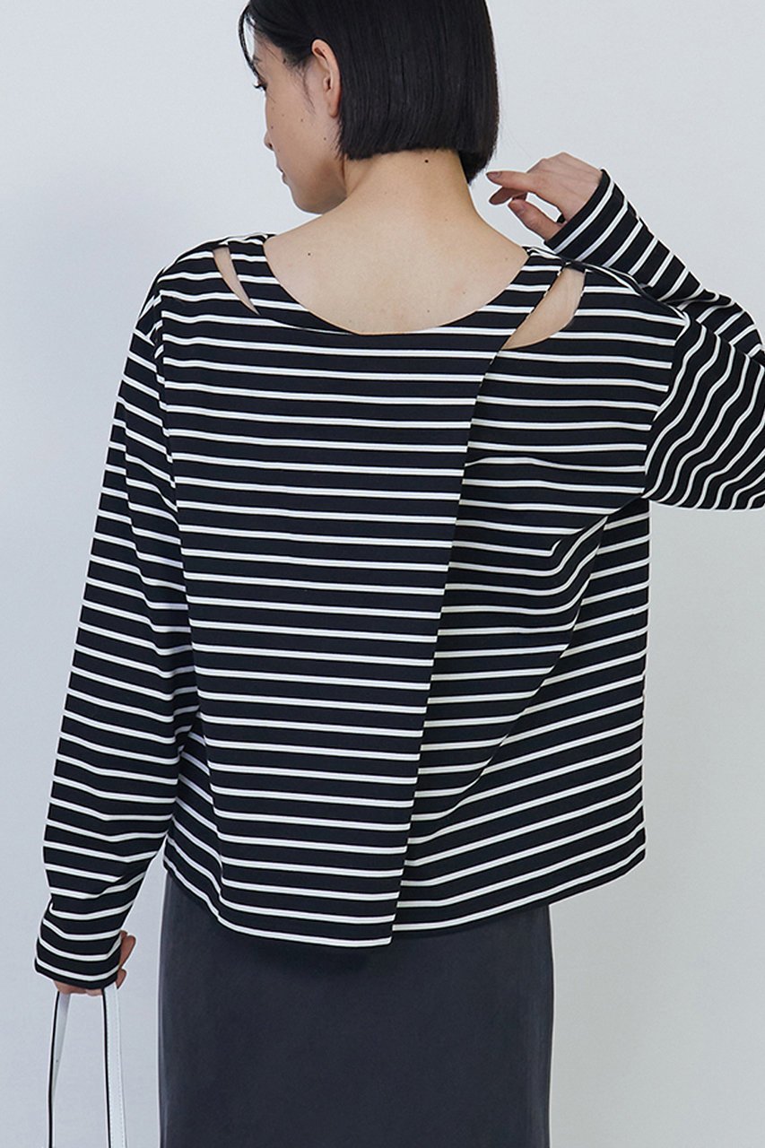 【プルミエ アロンディスモン/1er Arrondissement】のバックツイストボーダーロングスリーブTシャツ 人気、トレンドファッション・服の通販 founy(ファニー) 　ファッション　Fashion　レディースファッション　WOMEN　トップス・カットソー　Tops/Tshirt　シャツ/ブラウス　Shirts/Blouses　ロング / Tシャツ　T-Shirts　カットソー　Cut and Sewn　カットソー　Cut And Sew　サテン　Satin　スリーブ　Sleeve　フレンチ　French　フロント　Front　ボーダー　Border　ロング　Long　other-3|ID: prp329100004337466 ipo3291000000031358672