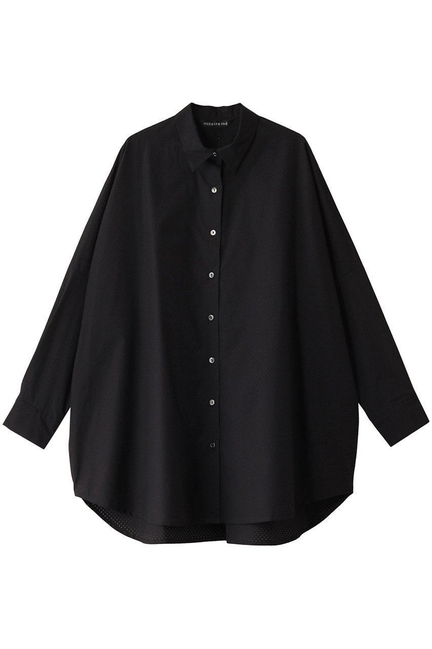 【ミズイロ インド/mizuiro ind】のperforated wide shirt シャツ インテリア・キッズ・メンズ・レディースファッション・服の通販 founy(ファニー) 　ファッション　Fashion　レディースファッション　Fashion for Women　トップス・カットソー　Cut & Sew Tops　シャツ・ブラウス・オフィスカジュアル　Elegant Blouses & Button-Ups　カフス　Cuff Design　シアー　Sheer, See-Through　スリーブ　Sleeve, Long Sleeve / Short Sleeve　タイプライター　Typewriter Fabric, Crisp Cotton　ロング　Long, Long-Length　ブラック|ID: prp329100004337469 ipo3291000000032879184
