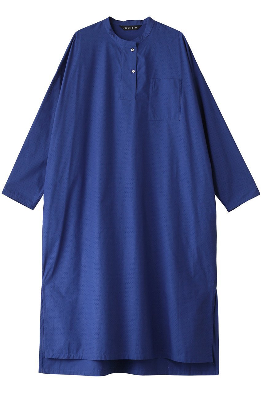 【ミズイロ インド/mizuiro ind】のperforated stand collar long OP ワンピース インテリア・キッズ・メンズ・レディースファッション・服の通販 founy(ファニー) 　ファッション　Fashion　レディースファッション　Fashion for Women　ワンピース　Dresses　チュニック　Tunic Tops & Dresses　シアー　Sheer, See-Through　スリット　Slit, Slit Detail　タイプライター　Typewriter Fabric, Crisp Cotton　チュニック　Tunic, Long Top　ロング　Long, Long-Length　ブルー|ID: prp329100004337470 ipo3291000000032807061
