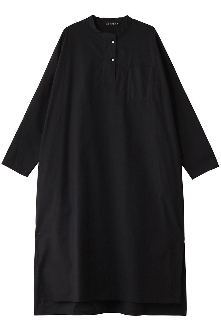 【ミズイロ インド/mizuiro ind】のperforated stand collar long OP ワンピース インテリア・キッズ・メンズ・レディースファッション・服の通販 founy(ファニー) 　ファッション　Fashion　レディースファッション　Fashion for Women　ワンピース　Dresses　チュニック　Tunic Tops & Dresses　シアー　Sheer, See-Through　スリット　Slit, Slit Detail　タイプライター　Typewriter Fabric, Crisp Cotton　チュニック　Tunic, Long Top　ロング　Long, Long-Length　ブラック|ID: prp329100004337470 ipo3291000000032807062