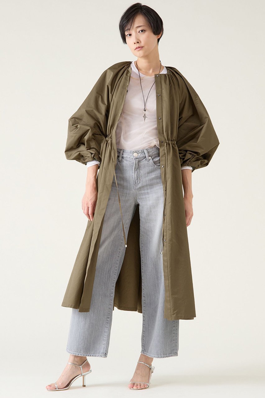 【マルティニーク/martinique】のタンブラータフタギャザーコート インテリア・キッズ・メンズ・レディースファッション・服の通販 founy(ファニー) 　ファッション　Fashion　レディースファッション　Fashion for Women　アウター　Coat / Outerwear Collection　コート・ロングコート・ピーコート　Long Coats, Peacoats & More　おすすめ　Recommended / Our Picks　アクセサリー　Fashion Accessories　ギャザー　Gathered, Ruffled　タフタ　Taffeta, Structured Fabric　タンブラー　Tumbler, Travel Mug　ドレス　Dress, One-Piece　フロント　Front, Front Design　ロング　Long, Long-Length　カーキ|ID: prp329100004338530 ipo3291000000035041940