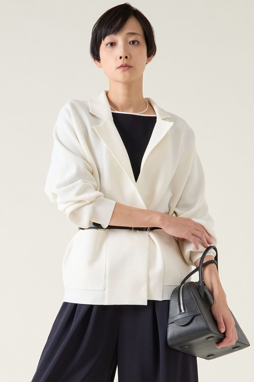 【マルティニーク/martinique】のグログランニットジャケット インテリア・キッズ・メンズ・レディースファッション・服の通販 founy(ファニー) 　ファッション　Fashion　レディースファッション　Fashion for Women　アウター　Coat / Outerwear Collection　レディースジャケット・軽アウター　Jackets　おすすめ　Recommended / Our Picks　カーディガン　Cardigan, Knitwear　グログラン　Grosgrain, Grosgrain Ribbon　ジャケット　Jacket, Outerwear　スリム　Slim, Slim Fit　タイトスカート　Pencil Skirt, Tight Skirt　ブラウジング　Blouson Silhouette, Cinched Waist　夏　Summer　ホワイト|ID: prp329100004338534 ipo3291000000035042031