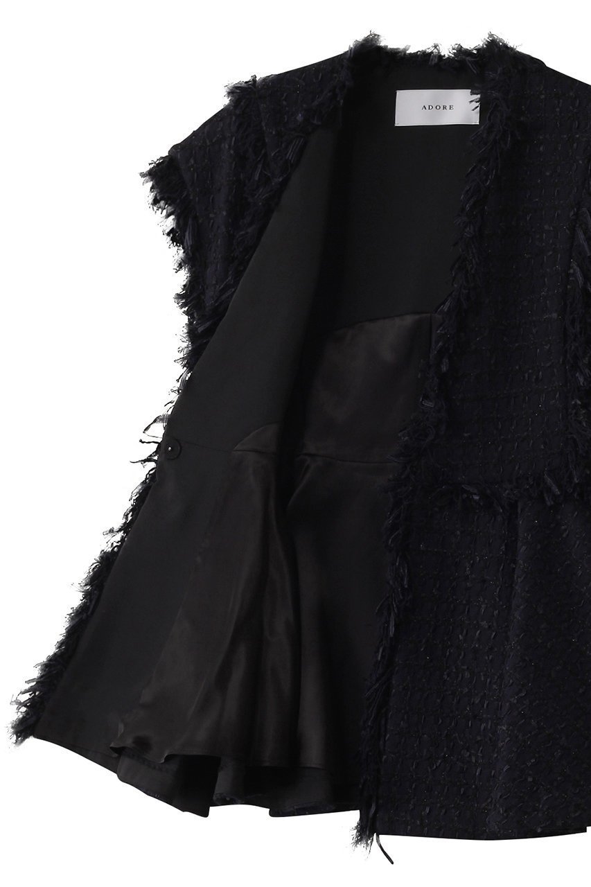 【アドーア/ADORE】のコットンチェックツィードジレ 人気、トレンドファッション・服の通販 founy(ファニー) 　ファッション　Fashion　レディースファッション　Fashion for Women　アウター　Coat / Outerwear Collection　レディースジャケット・軽アウター　Jackets　エレガント 上品　Elegant　ジャケット　Jacket, Outerwear　セットアップ　Set-Up, Coordinated Outfit　チェック　Check, Plaid, Tartan　ツイード　Twill, Twill Weave　パターン　Pattern, Design Print　フェミニン　Feminine, Girly　フリンジ　Fringe, Tassel　ベスト　Vest, Waistcoat　ペプラム　Peplum, Flared Hem　リボン　Ribbon, Bow　再入荷　Restock / Back in Stock　other-6|ID: prp329100004338547 ipo3291000000032926814