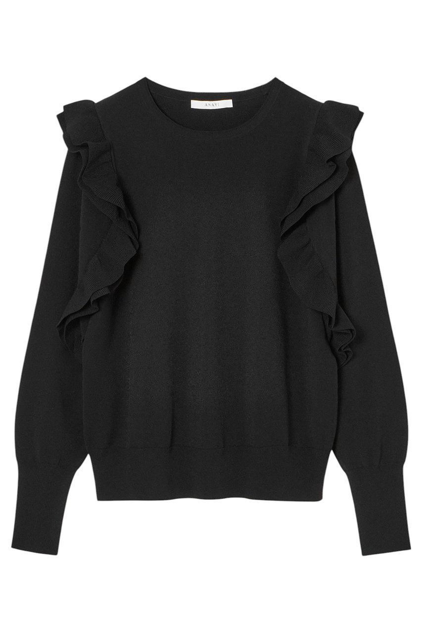 【アナイ/ANAYI】のフリルスリーブプルオーバー インテリア・キッズ・メンズ・レディースファッション・服の通販 founy(ファニー) 　ファッション　Fashion　レディースファッション　Fashion for Women　トップス・カットソー　Cut & Sew Tops　ニット　Knit Tops & Sweaters　カジュアルプルオーバー・ニットトップス　Pullovers & Knit Tops / Casual Pullovers　なめらか　Smooth, Silky Texture　エレガント 上品　Elegant　フリル　Frill, Ruffle　ブラック|ID: prp329100004338556 ipo3291000000032920968