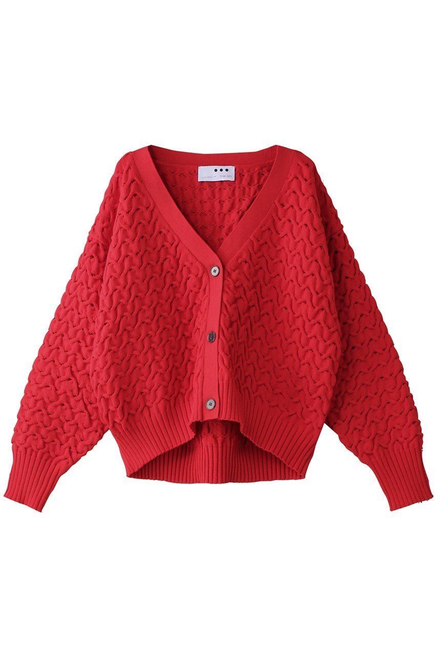 【スリー ドッツ/three dots】のスポンジースムース メッシュカーディガン インテリア・キッズ・メンズ・レディースファッション・服の通販 founy(ファニー) 　ファッション　Fashion　レディースファッション　Fashion for Women　トップス・カットソー　Cut & Sew Tops　ニット　Knit Tops & Sweaters　カーディガン・羽織り　Layered Style Cardigans　カーディガン　Cardigan, Knitwear　バランス　Balance, Style Balance　メッシュ　Mesh, Net Fabric　レッド|ID: prp329100004340235 ipo3291000000032956381