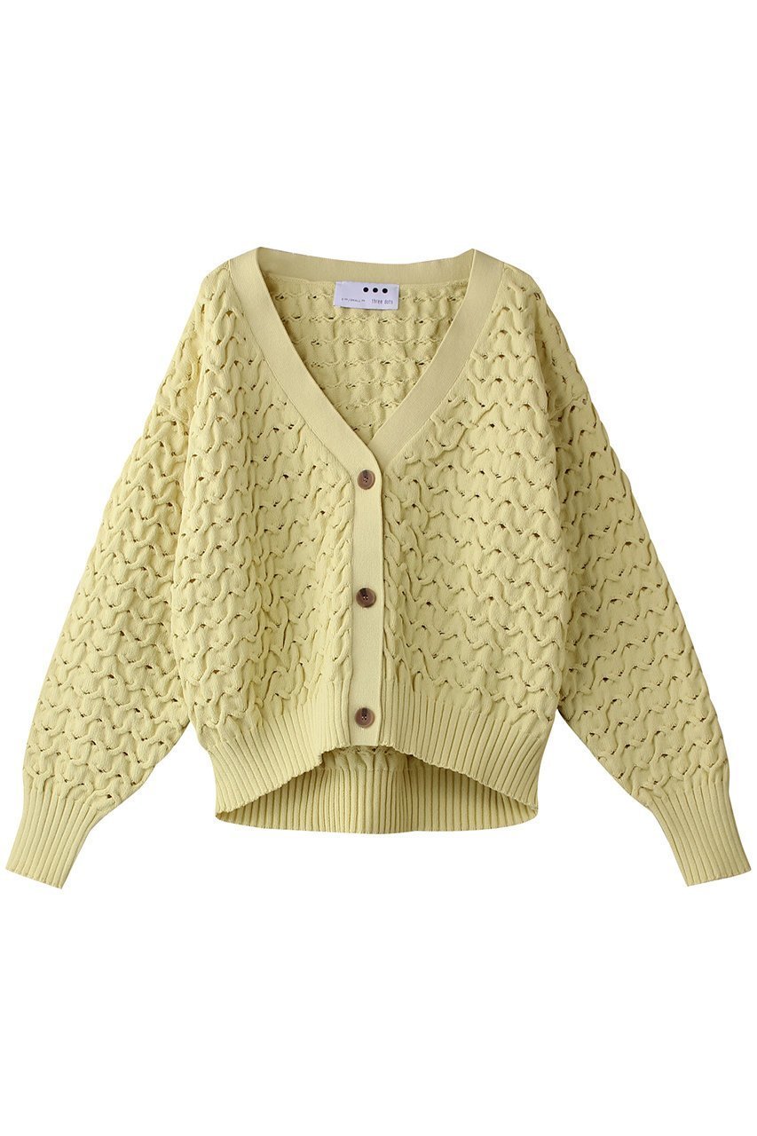【スリー ドッツ/three dots】のスポンジースムース メッシュカーディガン インテリア・キッズ・メンズ・レディースファッション・服の通販 founy(ファニー) 　ファッション　Fashion　レディースファッション　Fashion for Women　トップス・カットソー　Cut & Sew Tops　ニット　Knit Tops & Sweaters　カーディガン・羽織り　Layered Style Cardigans　カーディガン　Cardigan, Knitwear　バランス　Balance, Style Balance　メッシュ　Mesh, Net Fabric　レモン|ID: prp329100004340235 ipo3291000000032956386