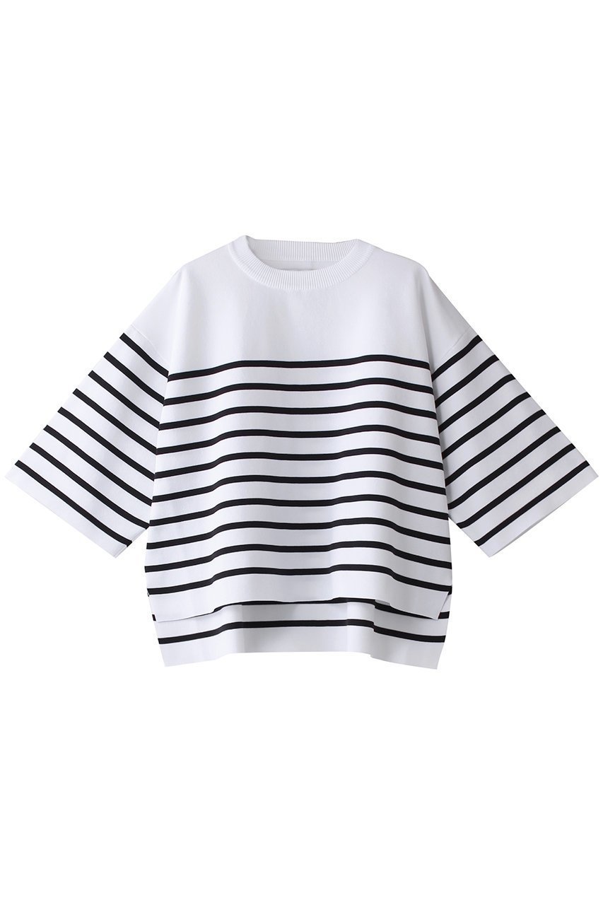 【スリー ドッツ/three dots】のスポンジースムース プルオーバー インテリア・キッズ・メンズ・レディースファッション・服の通販 founy(ファニー) 　ファッション　Fashion　レディースファッション　Fashion for Women　トップス・カットソー　Cut & Sew Tops　シャツ・ブラウス・オフィスカジュアル　Elegant Blouses & Button-Ups　ロングTシャツ・Tシャツ　Longline T-Shirts & Tees　カジュアルプルオーバー・ニットトップス　Pullovers & Knit Tops / Casual Pullovers　カットソー・ベーシックTシャツ　Cut-and-Sewn Tops / Stretch Tees & Basics　おすすめ　Recommended / Our Picks　コンパクト　Compact, Small Size　スリーブ　Sleeve, Long Sleeve / Short Sleeve　ボーダー　Border, Stripe　ロング　Long, Long-Length　エレガント 上品　Elegant　定番　Standard, Basic Item　ネイビー/ホワイト|ID: prp329100004340236 ipo3291000000032884122
