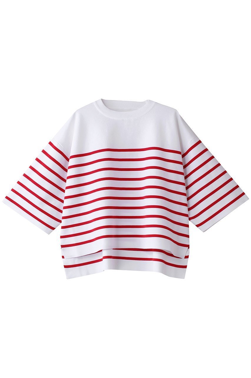 【スリー ドッツ/three dots】のスポンジースムース プルオーバー インテリア・キッズ・メンズ・レディースファッション・服の通販 founy(ファニー) 　ファッション　Fashion　レディースファッション　Fashion for Women　トップス・カットソー　Cut & Sew Tops　シャツ・ブラウス・オフィスカジュアル　Elegant Blouses & Button-Ups　ロングTシャツ・Tシャツ　Longline T-Shirts & Tees　カジュアルプルオーバー・ニットトップス　Pullovers & Knit Tops / Casual Pullovers　カットソー・ベーシックTシャツ　Cut-and-Sewn Tops / Stretch Tees & Basics　おすすめ　Recommended / Our Picks　コンパクト　Compact, Small Size　スリーブ　Sleeve, Long Sleeve / Short Sleeve　ボーダー　Border, Stripe　ロング　Long, Long-Length　エレガント 上品　Elegant　定番　Standard, Basic Item　レッド/ホワイト|ID: prp329100004340236 ipo3291000000032884127