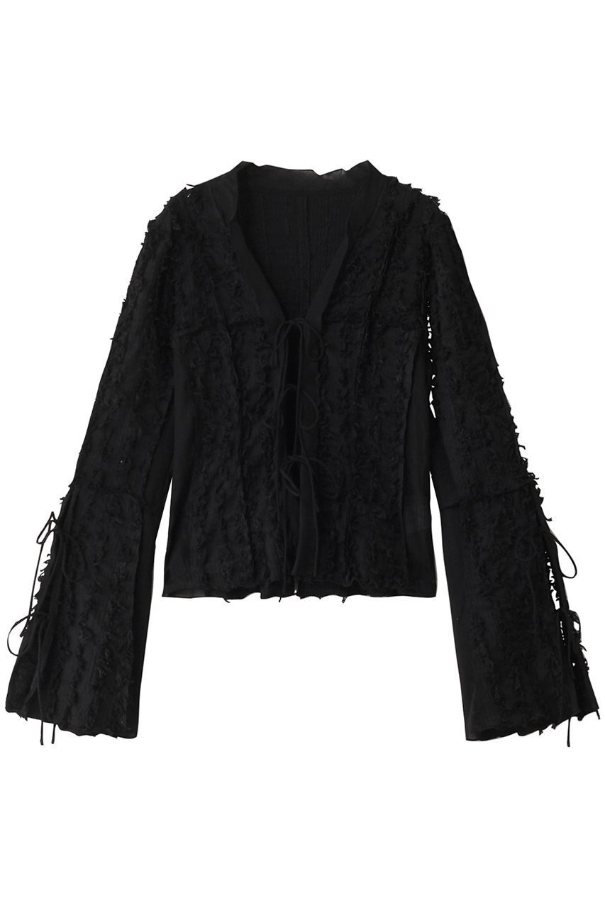 【プランク プロジェクト/PRANK PROJECT】のフリンジジャガードフリルカーデ / Fringe Jacquard Frill Cardigan インテリア・キッズ・メンズ・レディースファッション・服の通販 founy(ファニー) ファッション Fashion レディースファッション Fashion for Women トップス・カットソー Cut & Sew Tops カーディガン・羽織り Layered Style Cardigans シャツ・ブラウス・オフィスカジュアル Elegant Blouses & Button-Ups おすすめ Recommended / Our Picks カーディガン Cardigan, Knitwear コンビ Combo, Combination Style シアー Sheer, See-Through シャーリング Shirring, Ruched スリーブ Sleeve, Long Sleeve / Short Sleeve デニム Denim, Jeans Material フリル Frill, Ruffle フリンジ Fringe, Tassel ロング Long, Long-Length 夏 Summer 春 Spring S/S・春夏 SS, Spring/Summer, Warm Season 羽織 Haori, Light Jacket BLK(ブラック)|ID: prp329100004341866 ipo3291000000034422216