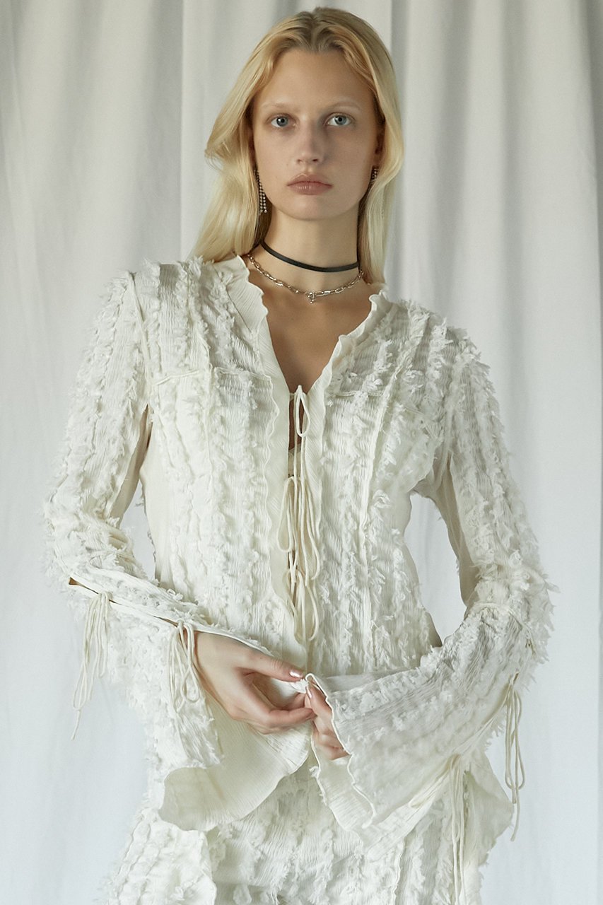 【プランク プロジェクト/PRANK PROJECT】のフリンジジャガードフリルカーデ / Fringe Jacquard Frill Cardigan 人気、トレンドファッション・服の通販 founy(ファニー) ファッション Fashion レディースファッション Fashion for Women トップス・カットソー Cut & Sew Tops カーディガン・羽織り Layered Style Cardigans シャツ・ブラウス・オフィスカジュアル Elegant Blouses & Button-Ups おすすめ Recommended / Our Picks カーディガン Cardigan, Knitwear コンビ Combo, Combination Style シアー Sheer, See-Through シャーリング Shirring, Ruched スリーブ Sleeve, Long Sleeve / Short Sleeve デニム Denim, Jeans Material フリル Frill, Ruffle フリンジ Fringe, Tassel ロング Long, Long-Length 夏 Summer 春 Spring S/S・春夏 SS, Spring/Summer, Warm Season 羽織 Haori, Light Jacket other-8|ID: prp329100004341866 ipo3291000000034422224