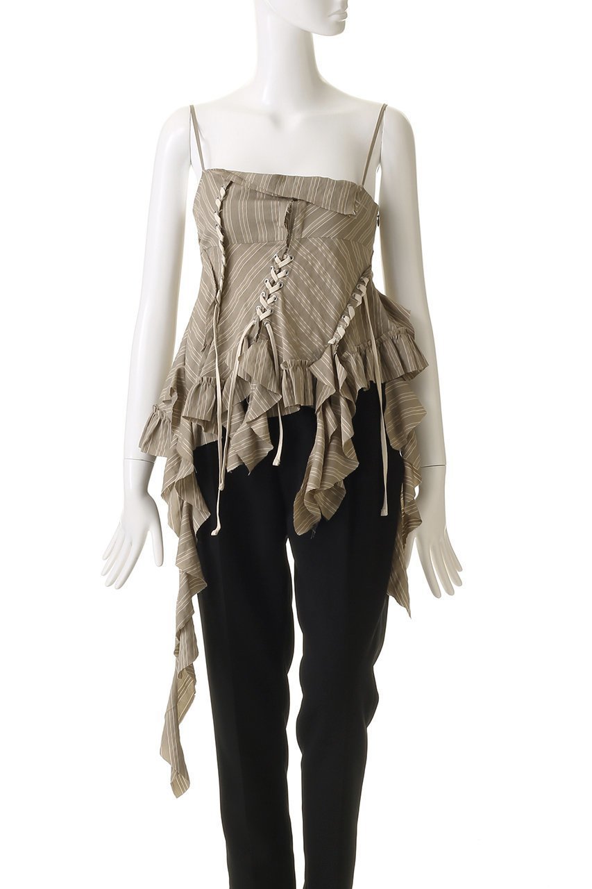 【プランク プロジェクト/PRANK PROJECT】のラッフルレースアップストライプトップス / Ruffle Lace-Up Stripe Top 人気、トレンドファッション・服の通販 founy(ファニー) ファッション Fashion レディースファッション Fashion for Women トップス・カットソー Cut & Sew Tops キャミソール&ノースリーブ Camisoles & Sleeveless Tops シャツ・ブラウス・オフィスカジュアル Elegant Blouses & Button-Ups カーゴパンツ Cargo Pants, Utility Pants キャミワンピース Cami Dress, Slip Dress ストライプ Stripe, Striped Pattern ノースリーブ Sleeveless, No-Sleeve ボトム Bottoms, Lower Wear レース Lace, Lace Fabric ワイド Wide, Wide Fit エレガント 上品 Elegant other-2|ID: prp329100004341867 ipo3291000000032871650