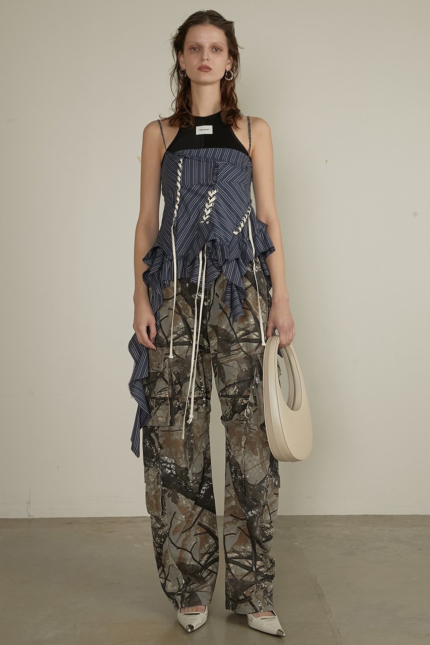 【プランク プロジェクト/PRANK PROJECT】のラッフルレースアップストライプトップス / Ruffle Lace-Up Stripe Top 人気、トレンドファッション・服の通販 founy(ファニー) ファッション Fashion レディースファッション Fashion for Women トップス・カットソー Cut & Sew Tops キャミソール&ノースリーブ Camisoles & Sleeveless Tops シャツ・ブラウス・オフィスカジュアル Elegant Blouses & Button-Ups カーゴパンツ Cargo Pants, Utility Pants キャミワンピース Cami Dress, Slip Dress ストライプ Stripe, Striped Pattern ノースリーブ Sleeveless, No-Sleeve ボトム Bottoms, Lower Wear レース Lace, Lace Fabric ワイド Wide, Wide Fit エレガント 上品 Elegant other-6|ID: prp329100004341867 ipo3291000000032871674